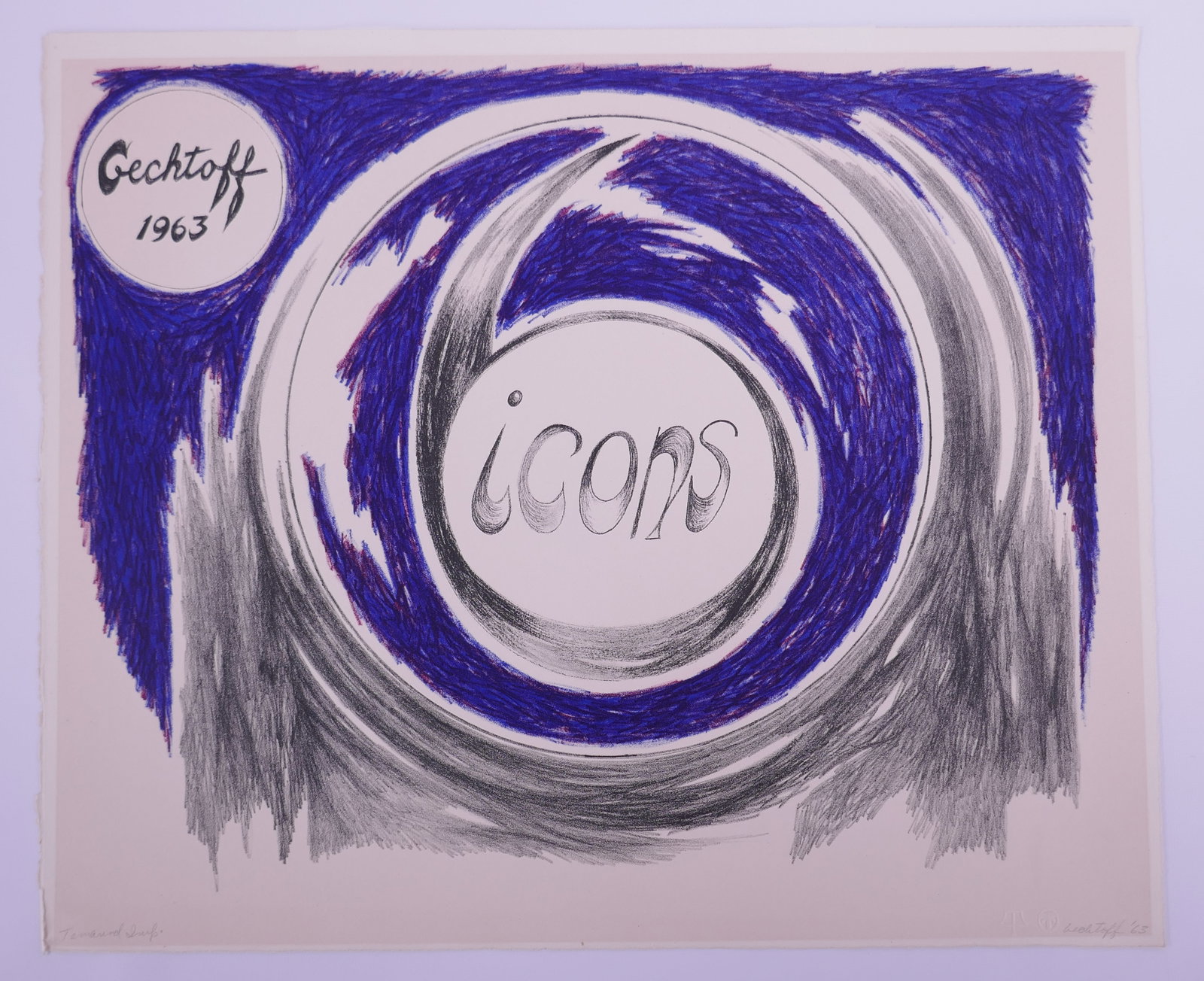 Sonia Gechtoff (American, 1926–2018), Title Page from 6 Icons, 1963 Tamarind Color Lithograph: Sonia Gechtoff (American, 1926–2018) was a painter and printmaker associated with Bay Area Abstract Expressionism before relocating to New York in 1958. Gechtoff built her abstractions through force