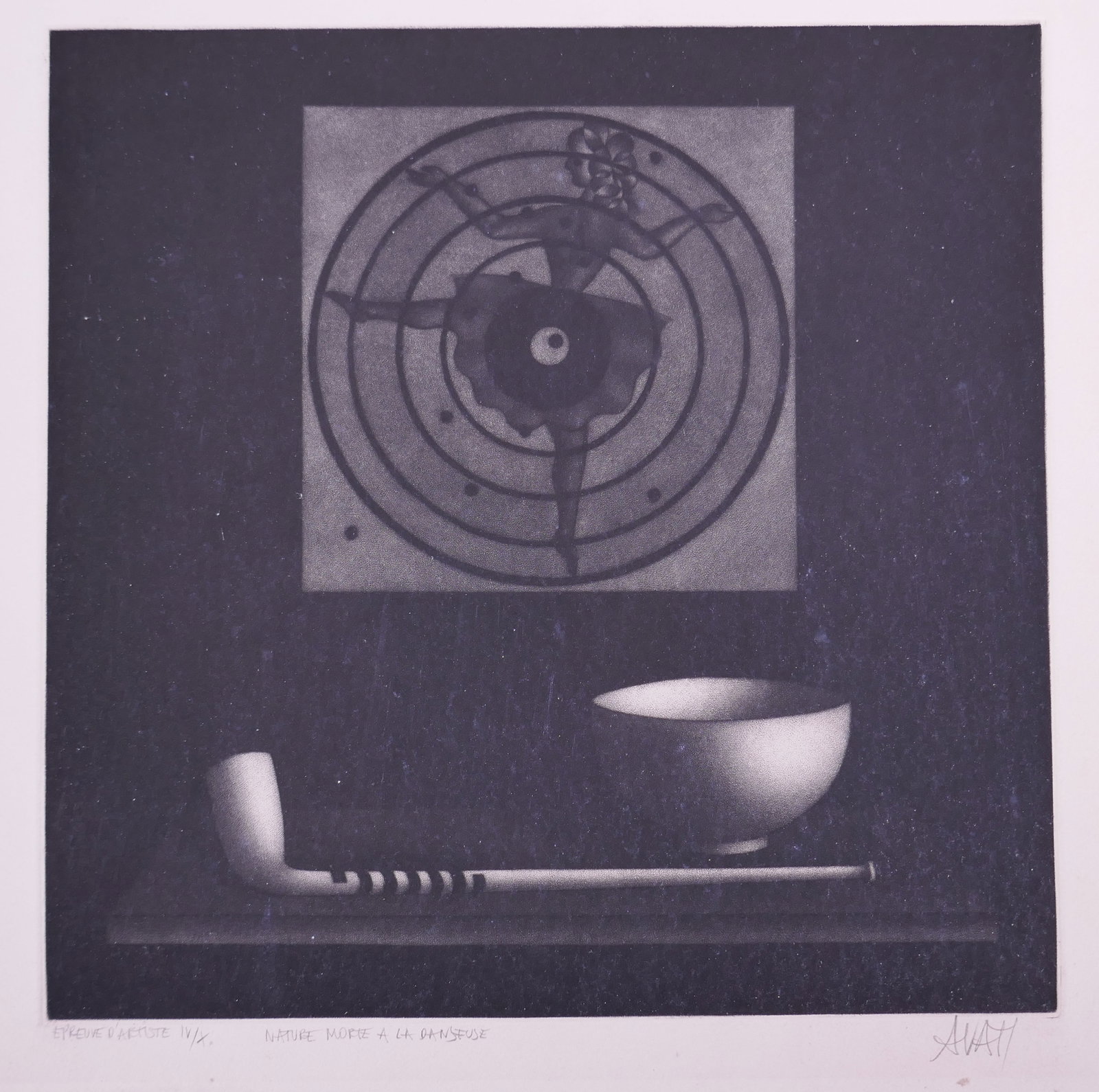 Mario Avati (French, 1921–2009), Nature Morte à la Danseuse, 1962 Mezzotint: Mario Avati (French, born Monaco, 1921–2009) was a painter and printmaker active in Paris and best known for his mastery of mezzotint, a demanding intaglio process highlighting shape and light. Avat