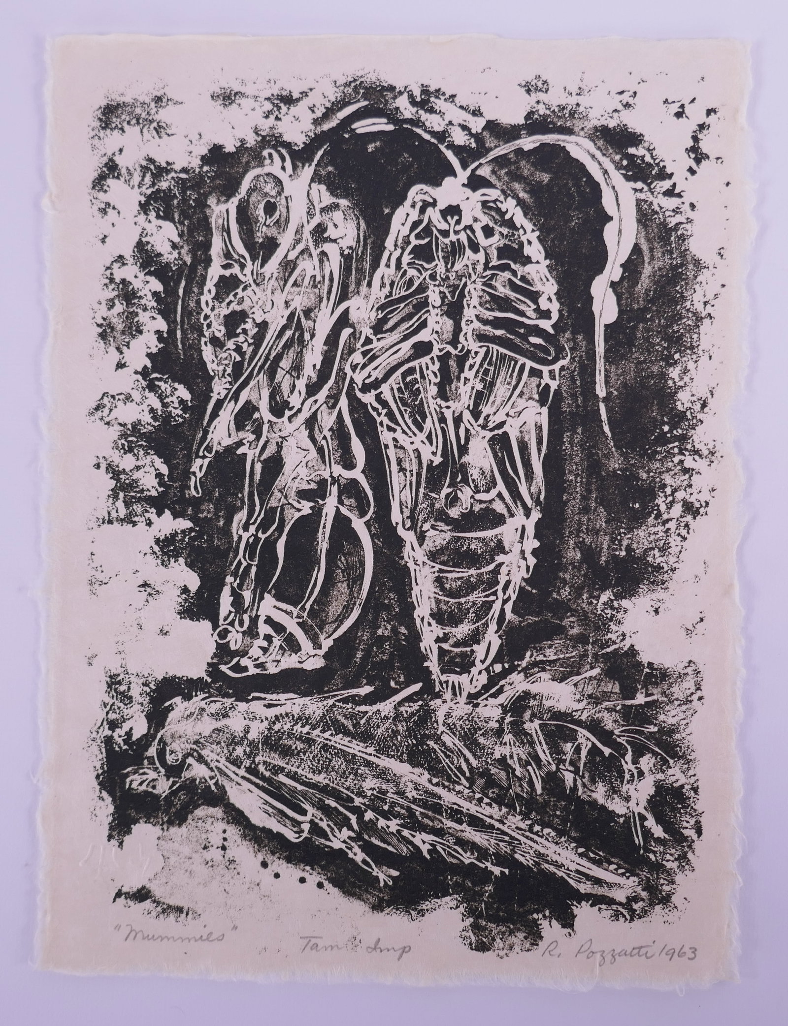 Rudy Pozzatti (American, 1925–2021), Mummies from Bugs, 1963 Lithograph: Rudy Pozzatti (American, 1925–2021) was a painter, printmaker, and educator who developed Indiana University’s printmaking program into one of the leading programs in the United States. His prints