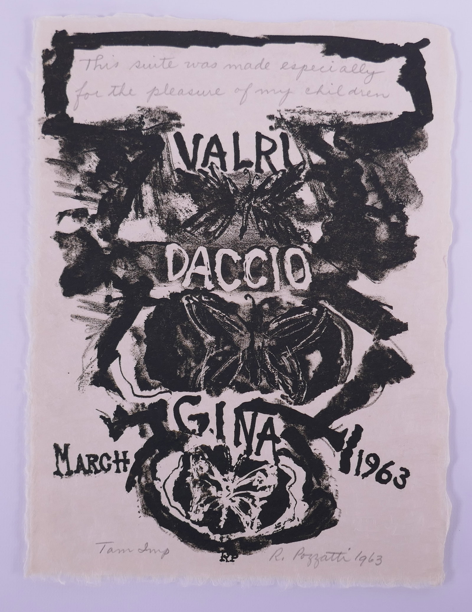 Rudy Pozzatti (American, 1925–2021), Dedication Page from Bugs, 1963 Lithograph (1 of 20)