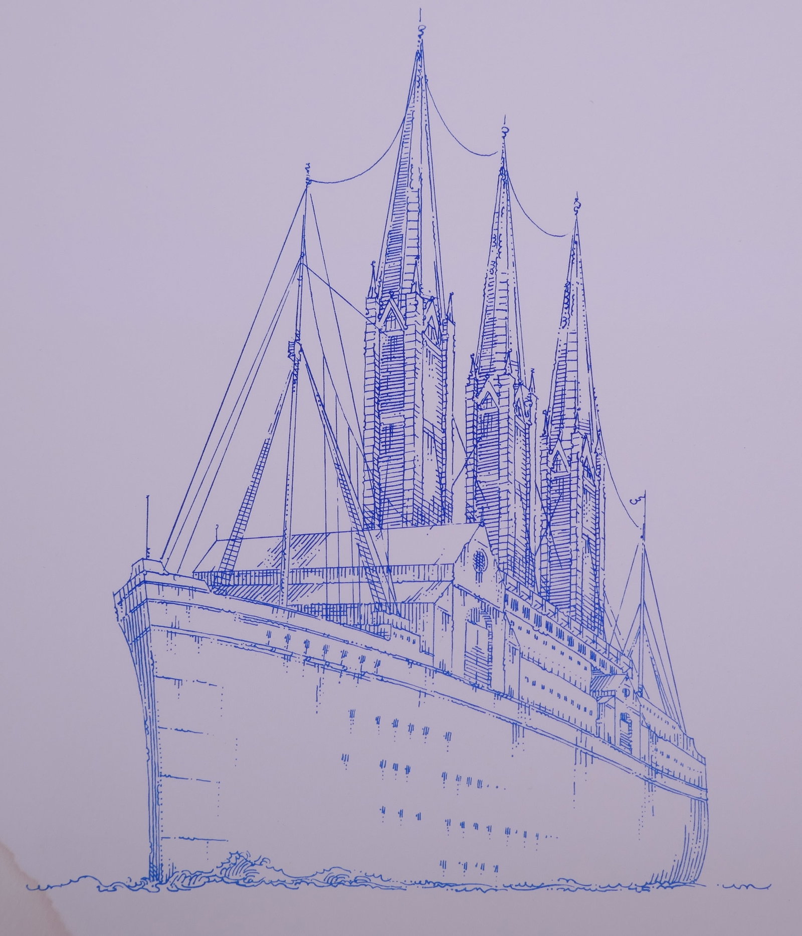 William Crutchfield (American, 1932–2015), Cathedral Steamer from Air Land Sea, 1970 Lithograph: William Crutchfield (American, 1932–2015) was a draftsman, printmaker, painter, and sculptor known for meticulously rendered images of trains, ships, airplanes, automobiles, and industrial machinery
