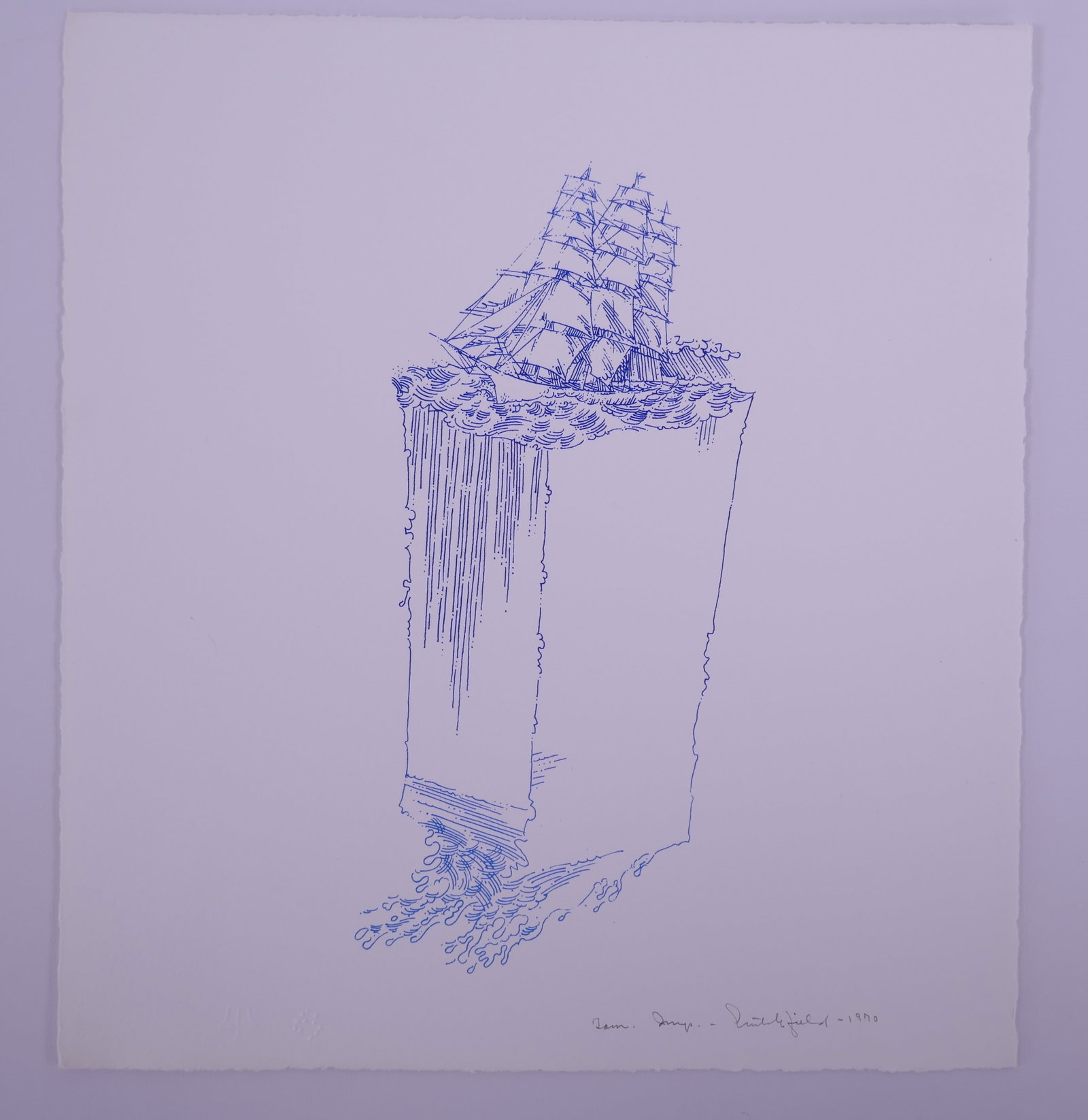 William Crutchfield (American, 1932–2015), Block of Sea from Air Land Sea, 1970 Lithograph: William Crutchfield (American, 1932–2015) was a draftsman, printmaker, painter, and sculptor known for meticulously rendered images of trains, ships, airplanes, automobiles, and industrial machinery