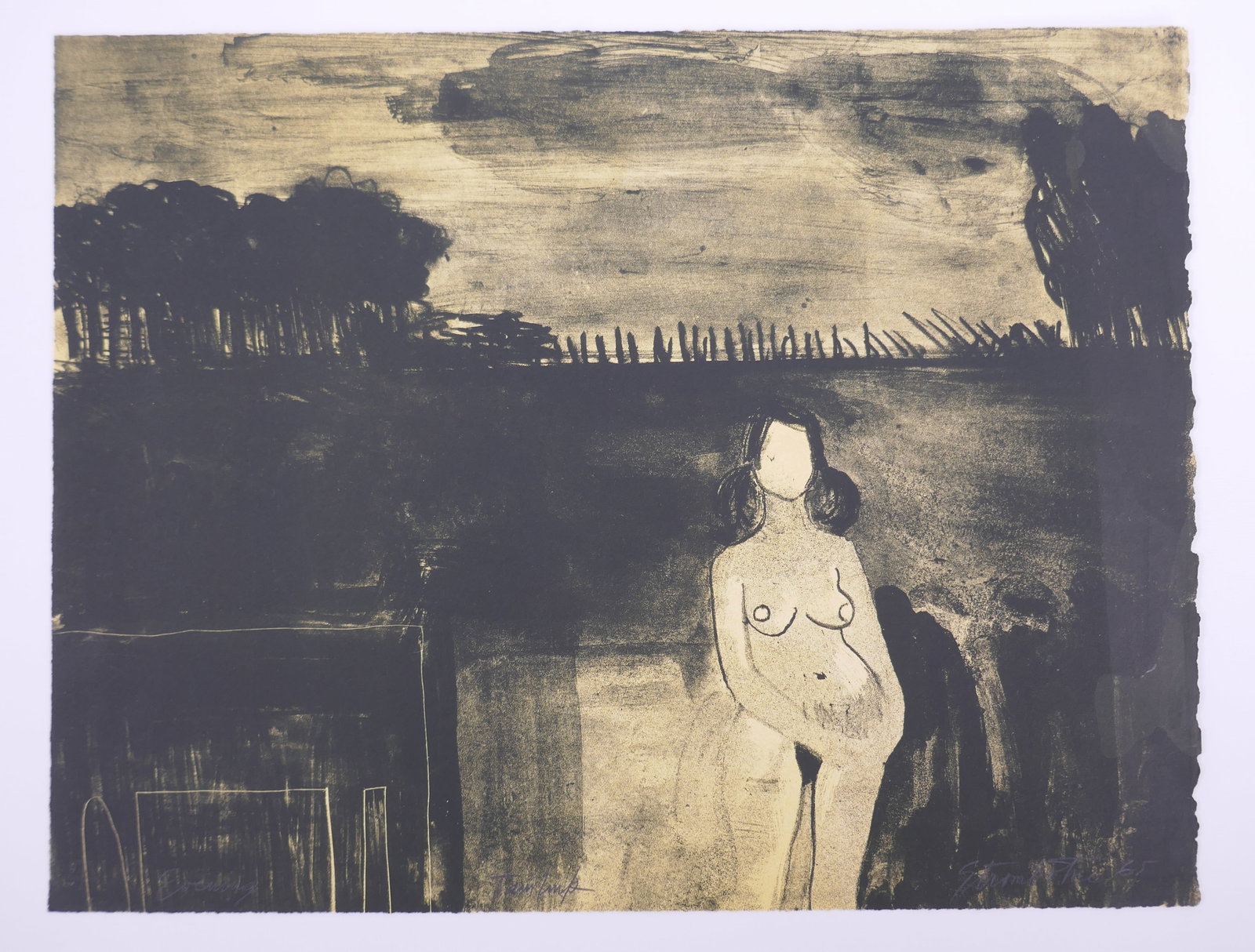 James Strombotne (American, born 1934), Evening, 1965 Color Lithograph: James Strombotne is a Southern California figurative painter and printmaker associated with the postwar Claremont art community. After earning his MFA from Claremont Graduate School in 1959, he taught