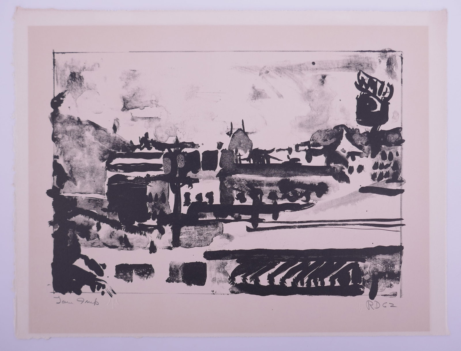 Richard Diebenkorn (American, 1922–1993), Landscape with Awning, 1962 Lithograph: Richard Diebenkorn (American, 1922–1993) was one of the leading American painters and printmakers of the post-war period and a central figure in the Bay Area Figurative Movement. His career move