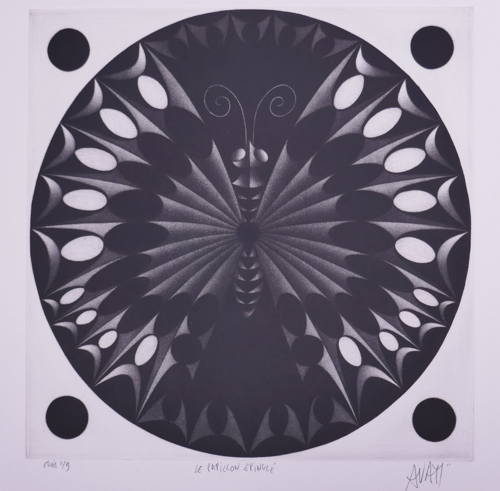 Mario Avati (French, 1921–2009), Le papillon épinglé, 1968 Mezzotint (1 of 20)