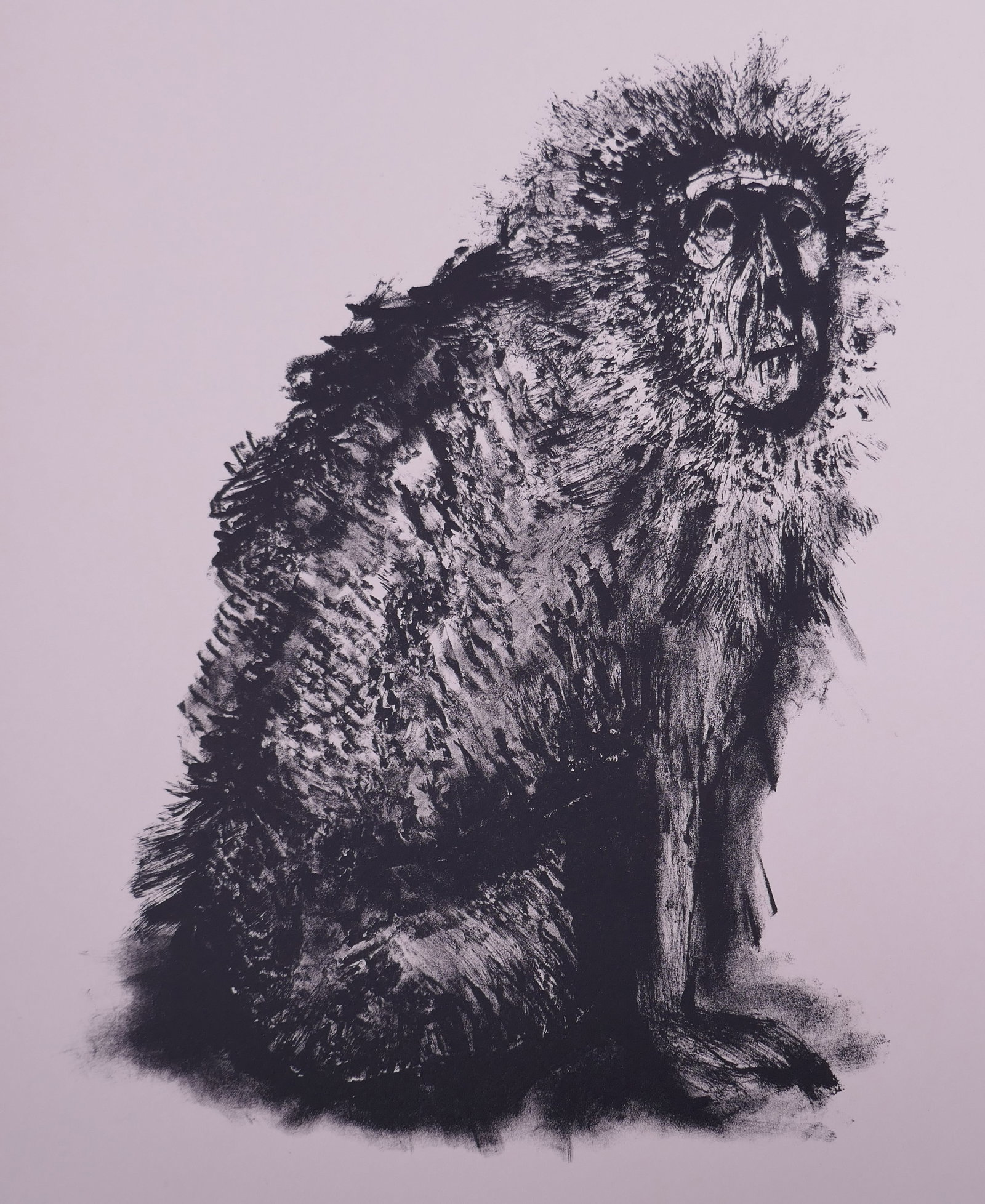 Aubrey Schwartz (American, 1928–2019), Monkey, from A Bestiary, 1962 Lithograph: Aubrey Schwartz (American, 1928–2019) was a New York printmaker known for lithographs, etchings, and engravings ranging from expressive figure studies to animal subjects. His prints often use close 