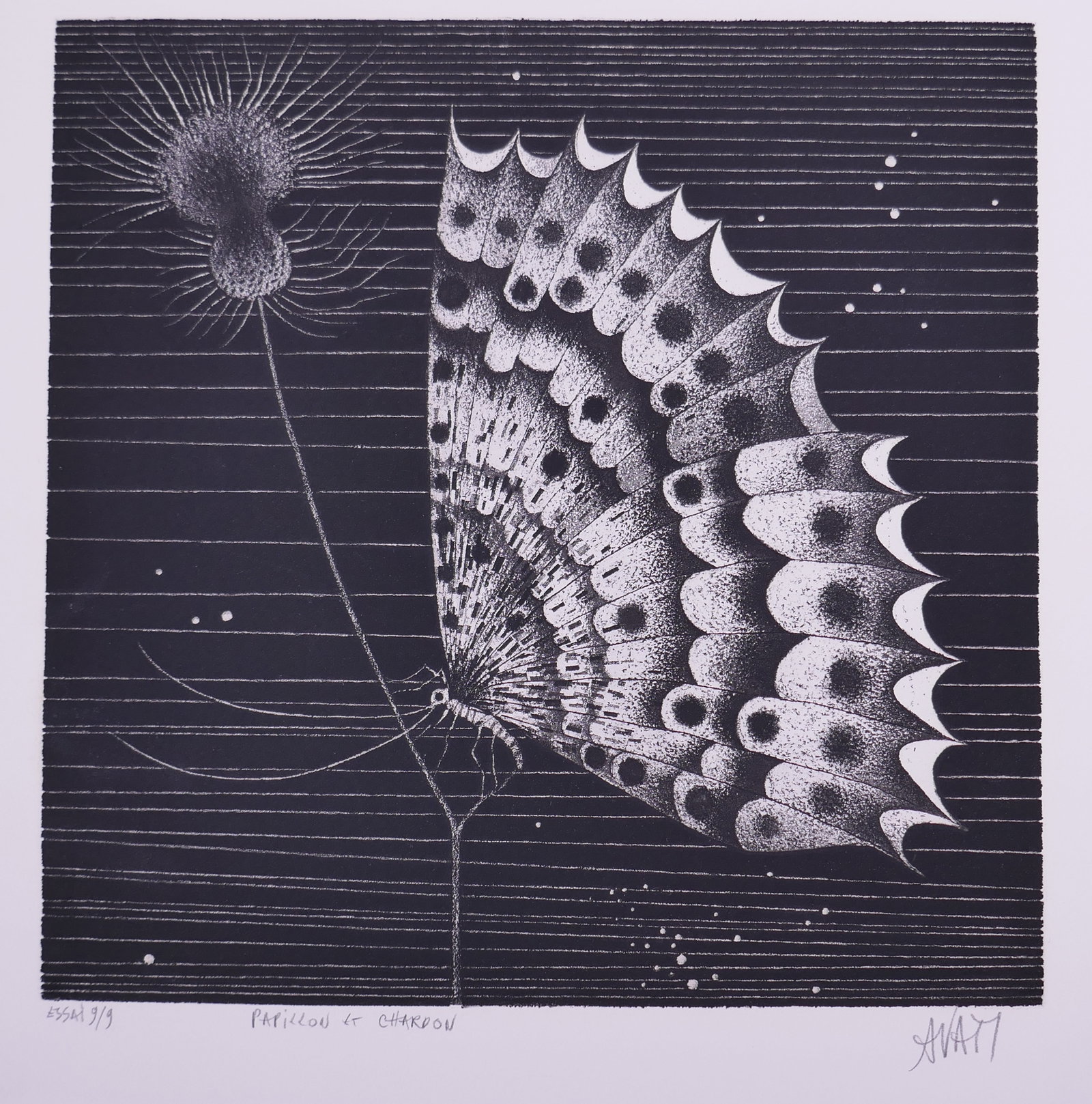 Mario Avati (French, 1921–2009), Papillon et chardon, 1961 Aquatint (1 of 20)