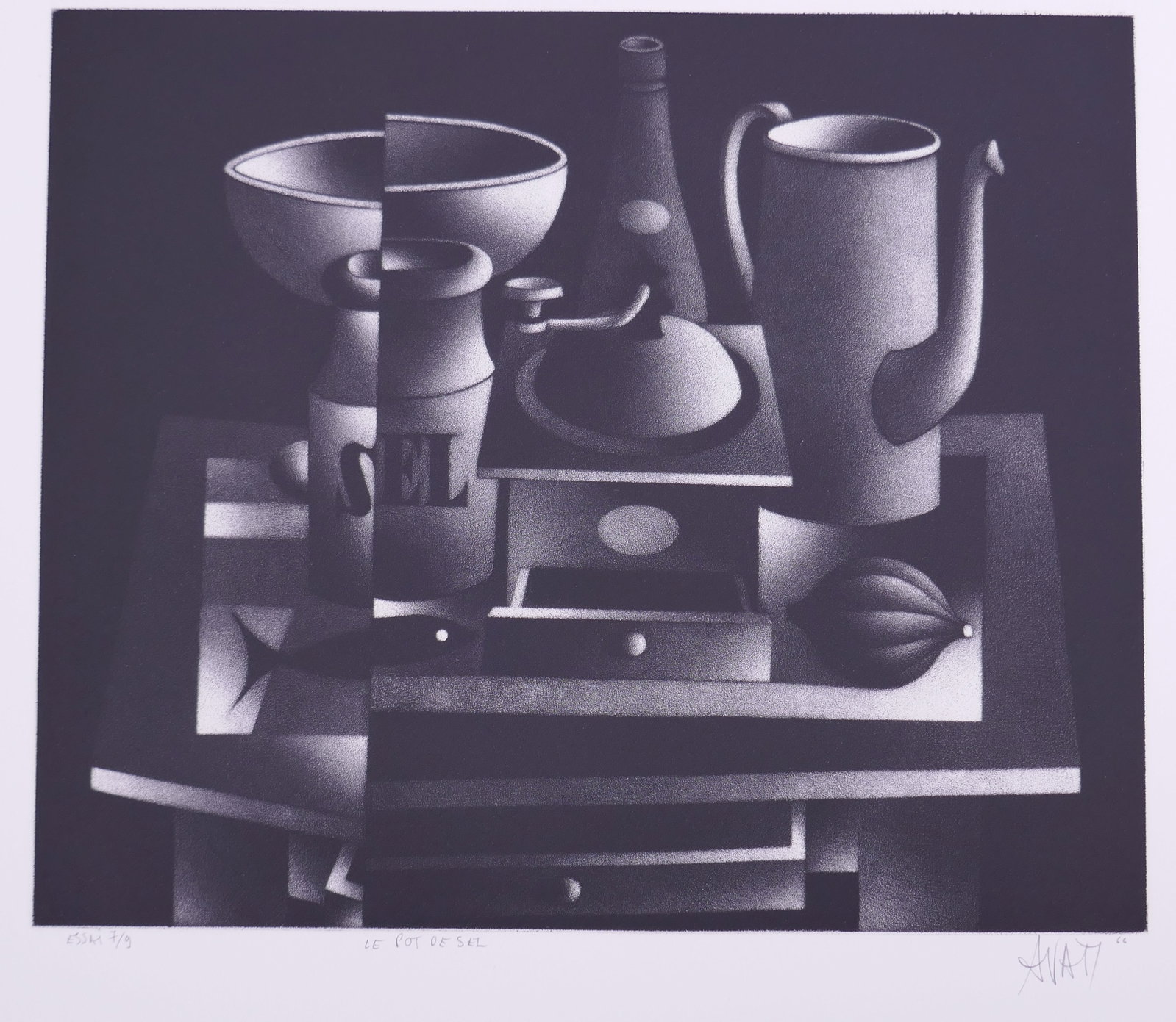 Mario Avati (French, 1921–2009), Le pot de sel, 1966 Mezzotint: Mario Avati (French, born Monaco, 1921–2009) was a painter and printmaker active in Paris and best known for his mastery of mezzotint, a demanding intaglio process highlighting shape and light. Avat