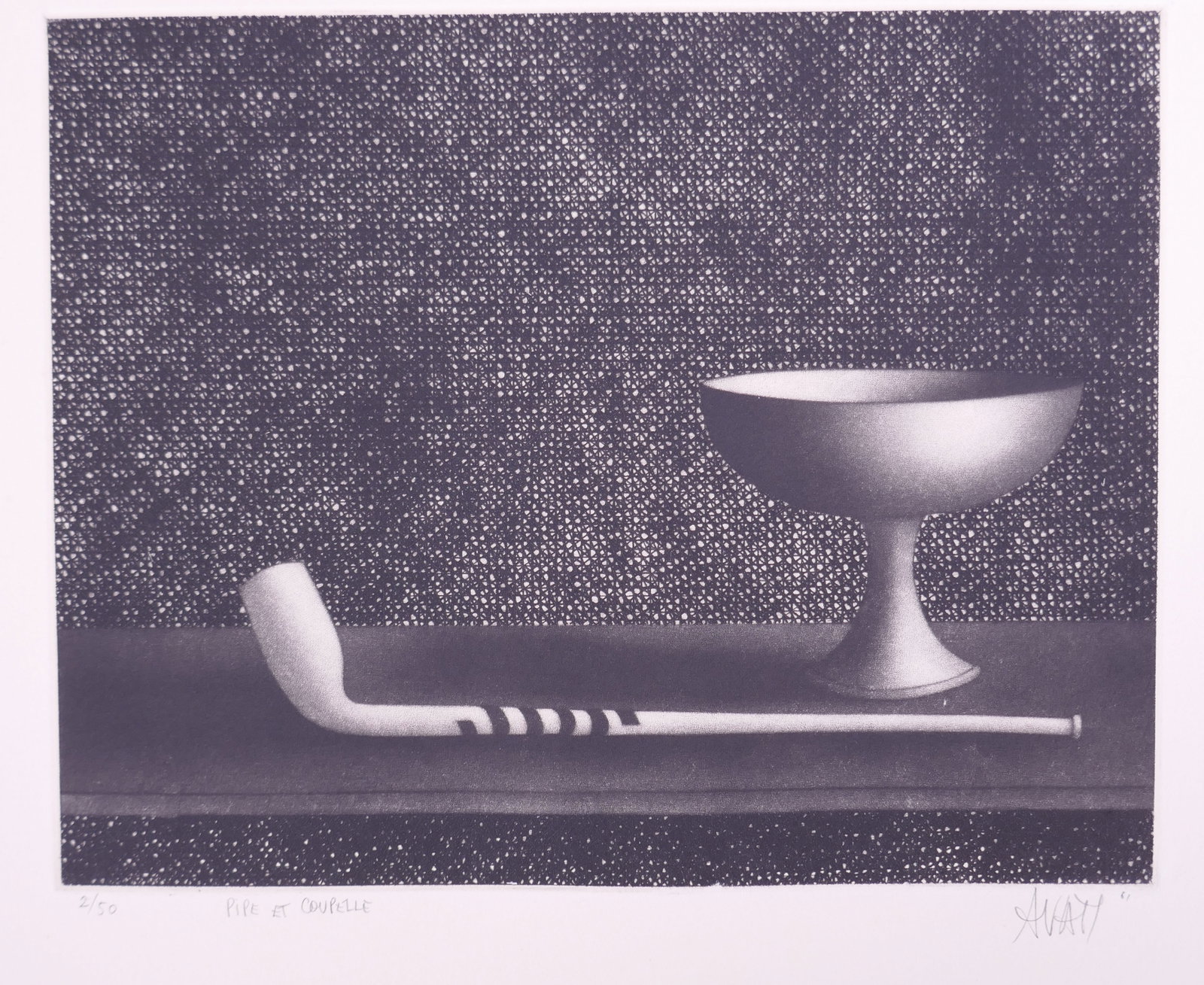 Mario Avati (French, 1921–2009), Pipe et coupelle, 1961 Mezzotint and Drypoint: Mario Avati (French, born Monaco, 1921–2009) was a painter and printmaker active in Paris and best known for his mastery of mezzotint, a demanding intaglio process highlighting shape and light. Avat