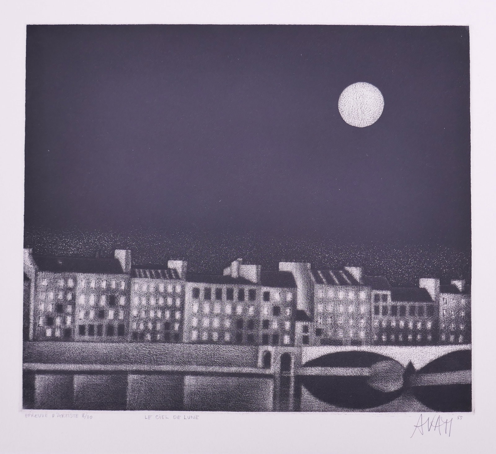 Mario Avati (French, 1921–2009), Le ciel de lune, 1955 Mezzotint: Mario Avati (French, born Monaco, 1921–2009) was a painter and printmaker active in Paris and best known for his mastery of mezzotint, a demanding intaglio process highlighting shape and light. Avat