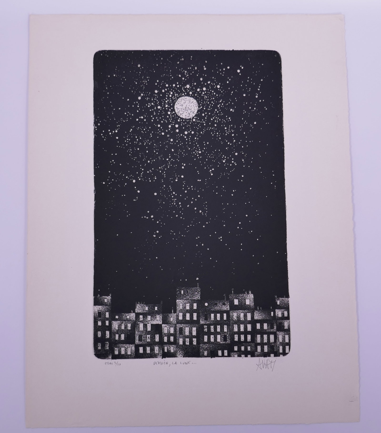 Mario Avati (French, 1921–2009), Demain, la lune…, 1961 Aquatint: Mario Avati (French, born Monaco, 1921–2009) was a painter and printmaker active in Paris and best known for his mastery of mezzotint, a demanding intaglio process highlighting shape and light. Avat
