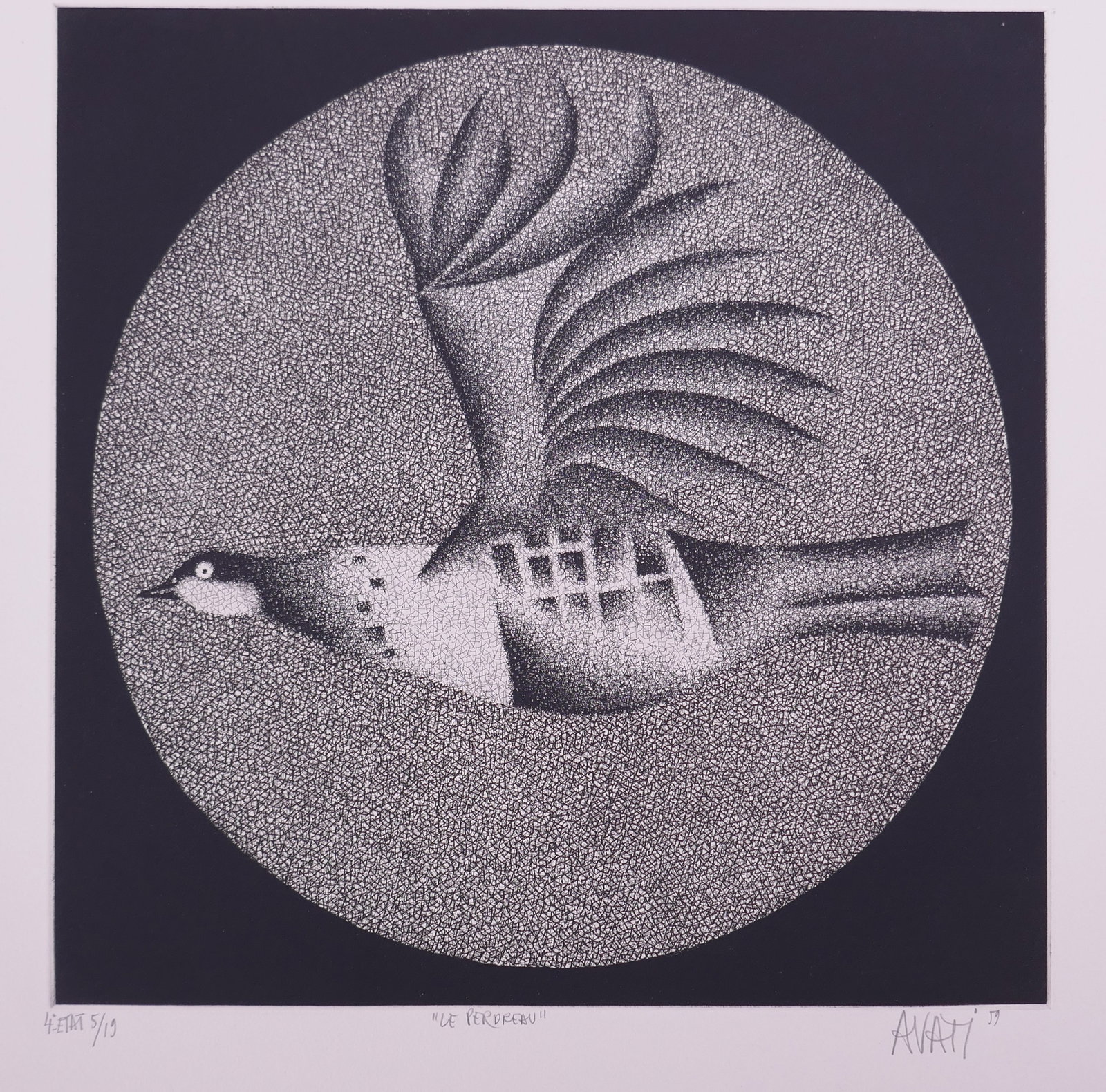 Mario Avati (French, 1921–2009), Le Perdreau, 1959 Etching: Mario Avati (French, born Monaco, 1921–2009) was a painter and printmaker active in Paris and best known for his mastery of mezzotint, a demanding intaglio process highlighting shape and light. Avat