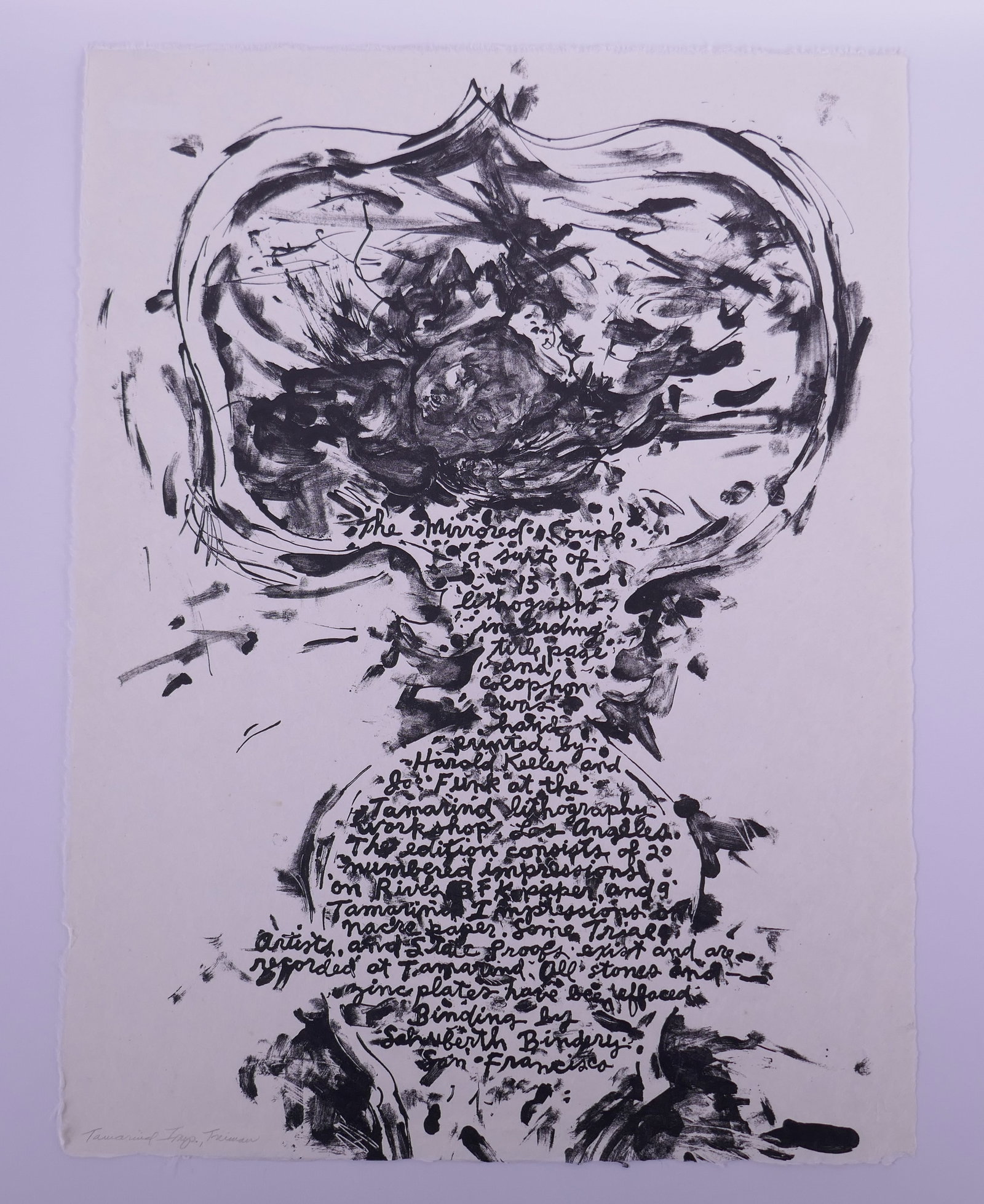 Joyce Treiman (American, 1922–1991), Colophon XV from The Mirrored Couple, 1961 Lithograph: Joyce Treiman (American, 1922–1991) was an American painter and printmaker known for an independent form of figurative expressionism that combined close observation of the human figure with the imme