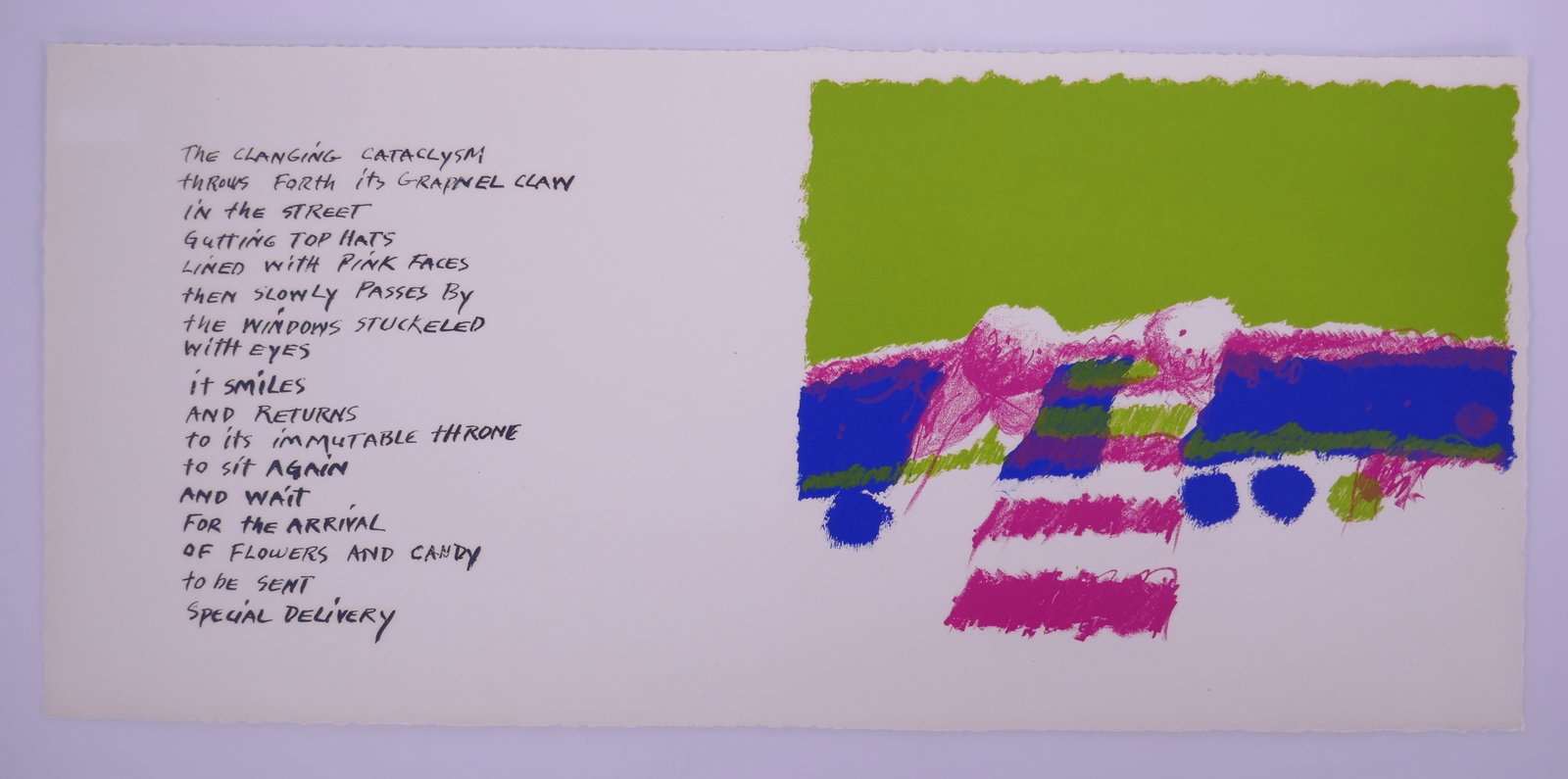 Kinji Akagawa (American, b. 1940), The Clanging Cataclysm (Pink Jelly II), 1966 Color Lithograph: Kinji Akagawa (American, born Japan, 1940) is a sculptor, printmaker, educator, and public artist whose work joins Japanese design principles with an interest in collaboration and the social use of sh
