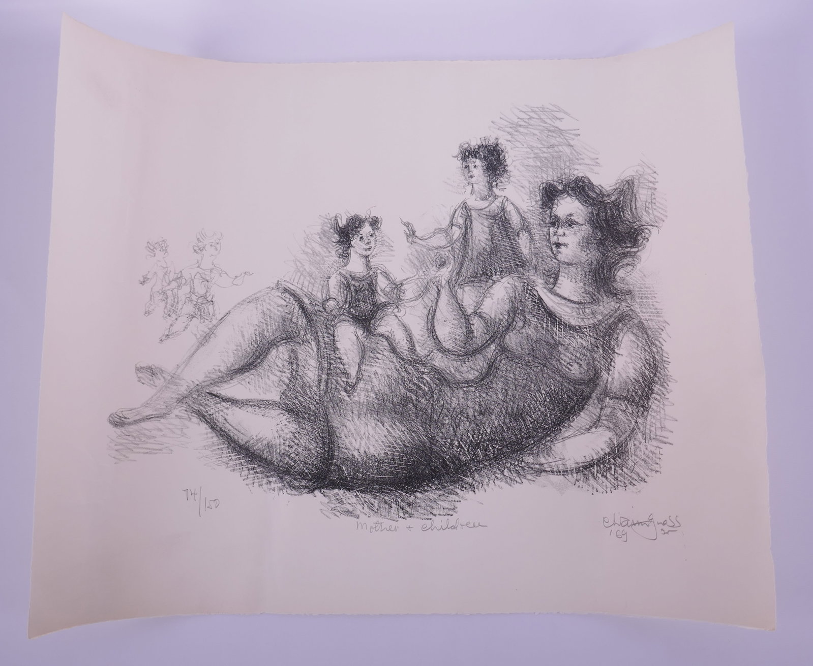 Chaim Gross (American, 1902–1991), Mother and Children, 74/150, 1969 Lithograph: Chaim Gross was a major American modernist sculptor and printmaker best known for direct carving in wood and for compact figure groups centered on acrobats, dancers, and family life. Born in Galicia, 