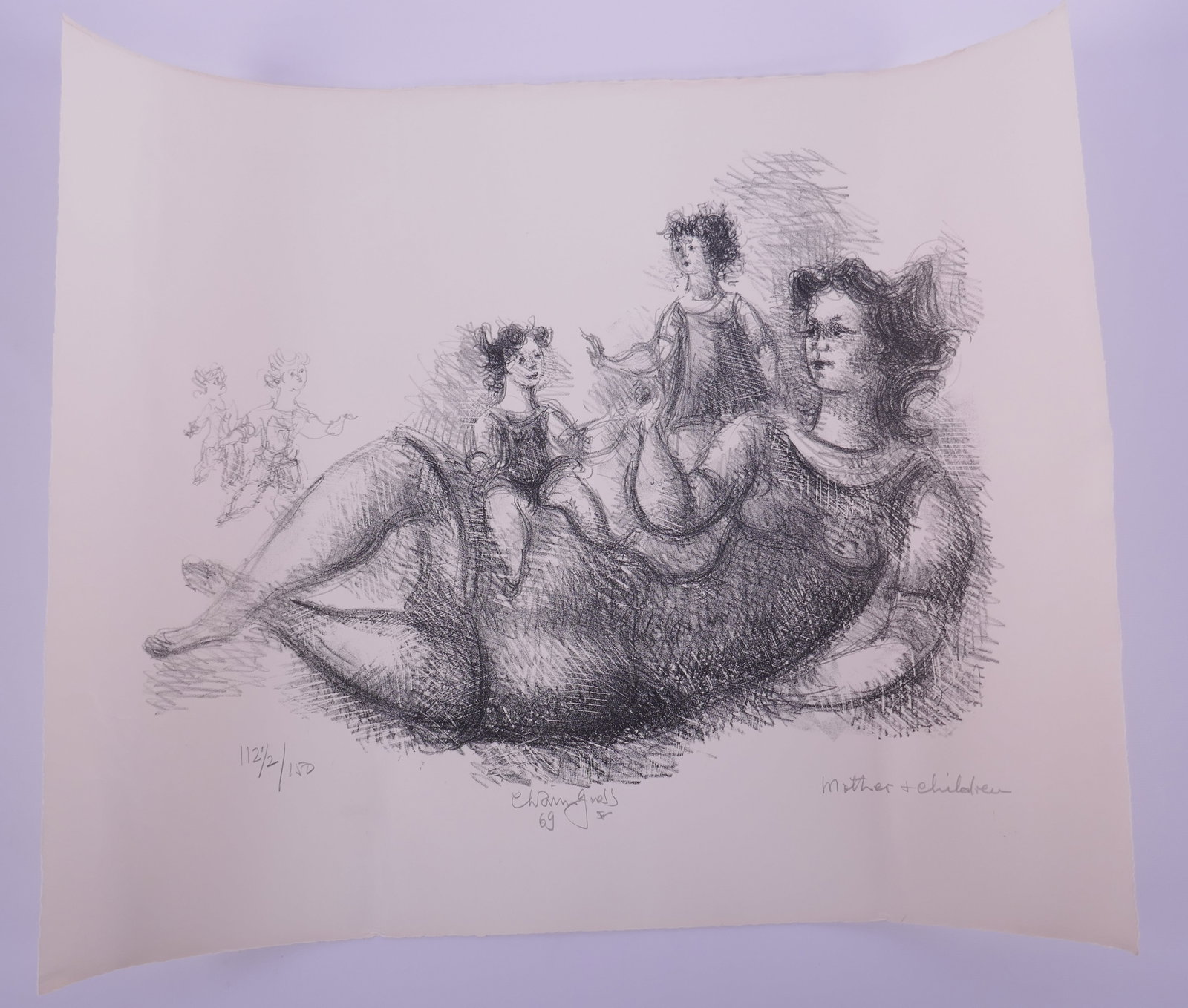 Chaim Gross (American, 1902–1991), Mother and Children, 112.5/150, 1969 Lithograph: Chaim Gross was a major American modernist sculptor and printmaker best known for direct carving in wood and for compact figure groups centered on acrobats, dancers, and family life. Born in Galicia, 