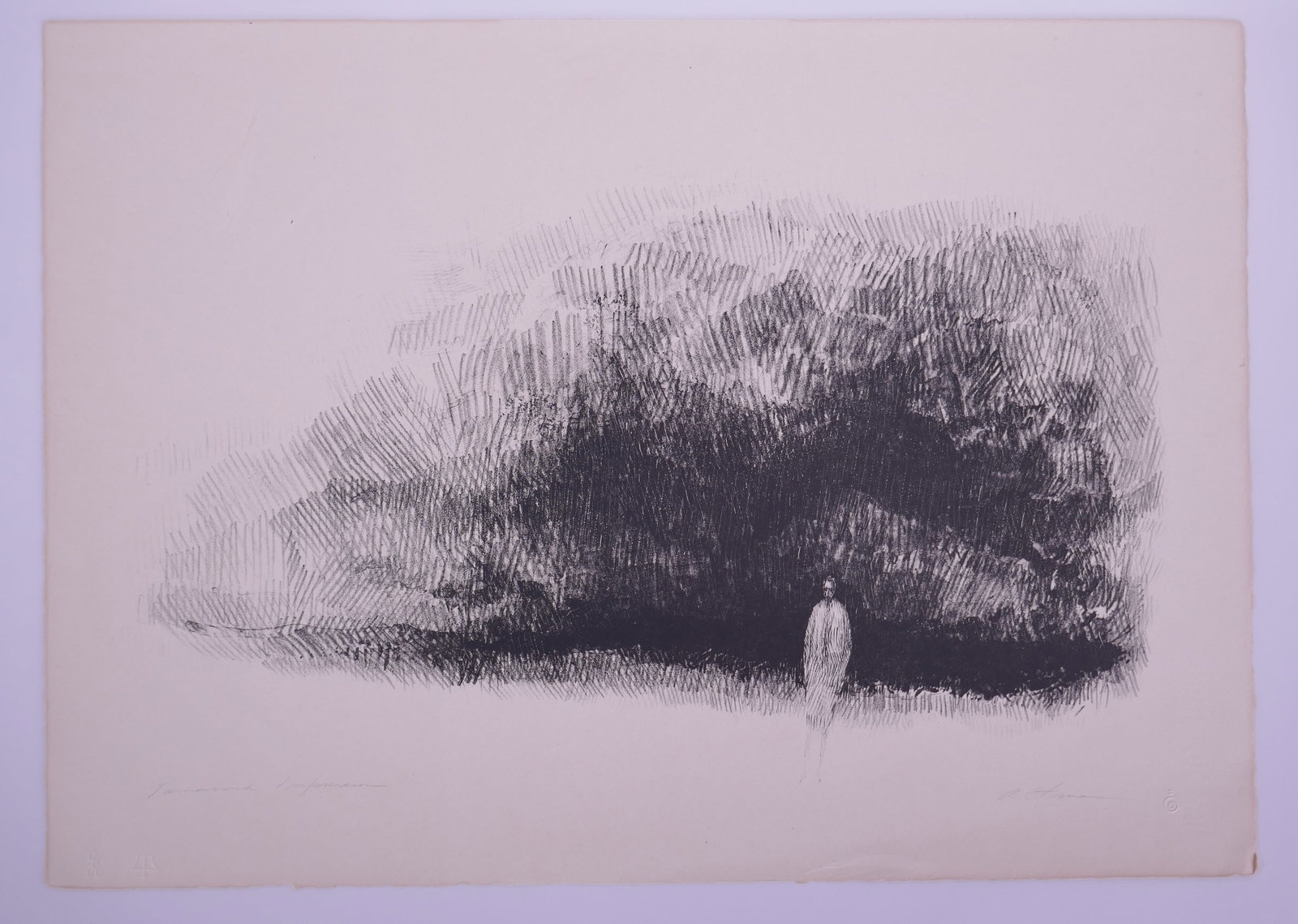 Harold Altman (American, 1924–2003), Figure in Foliage, 1961 Lithograph: Harold Altman (American, 1924–2003) was a painter, printmaker, and educator best known for linear etchings and color lithographs depicting figures, pathways, and gathering places within the parks of