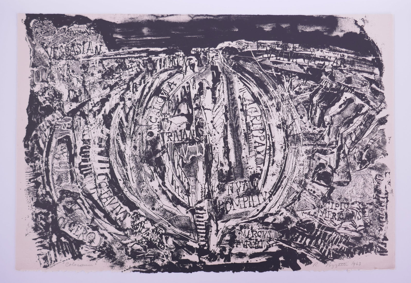 Rudy Pozzatti (American, 1925–2021), Colosseum, 1963 Lithograph: Rudy Pozzatti (American, 1925–2021) was a painter, printmaker, and educator who developed Indiana University’s printmaking program into one of the leading programs in the United States. His