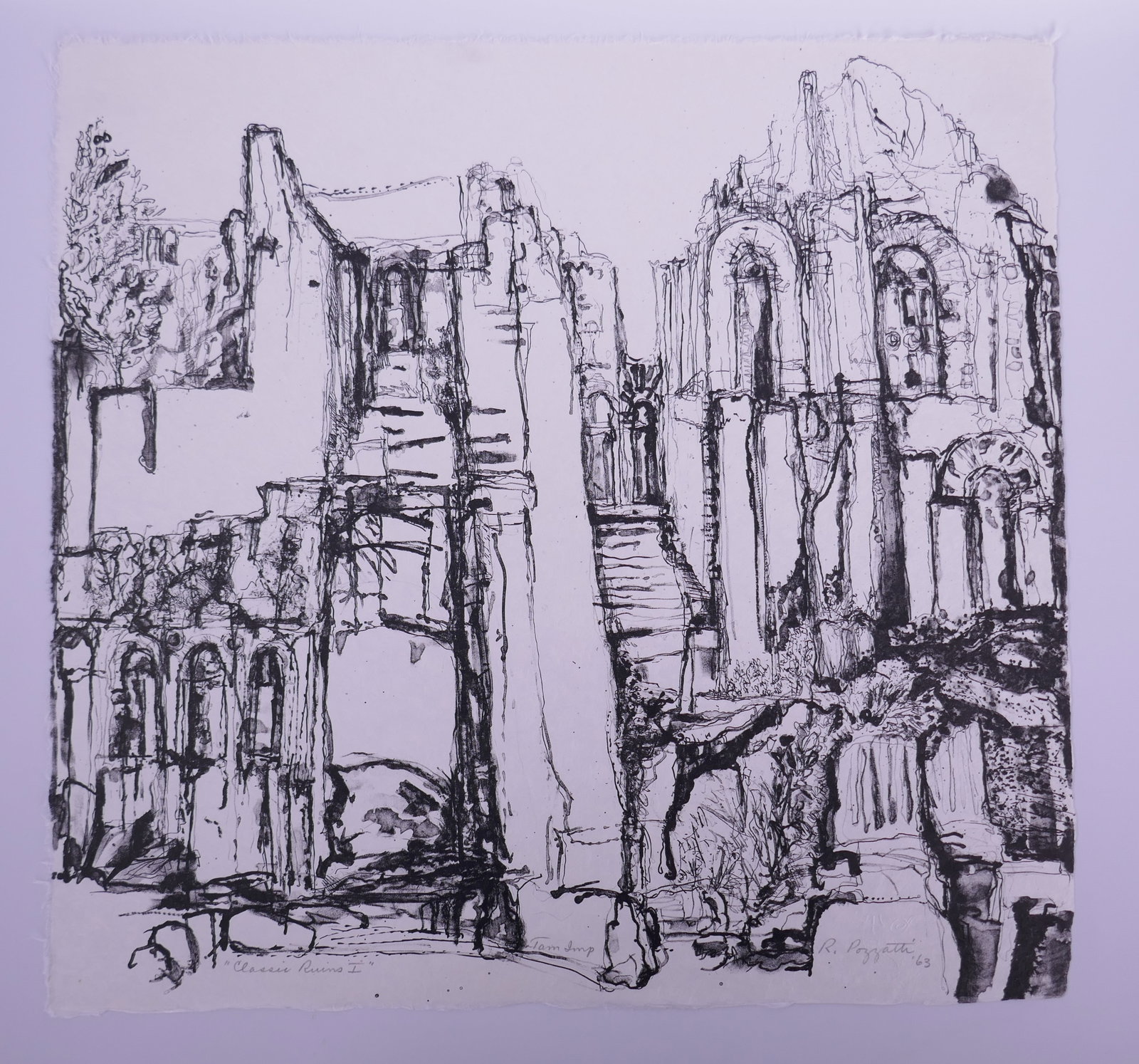 Rudy Pozzatti (American, 1925–2021), Classic Ruins I, 1963 Lithograph: Rudy Pozzatti (American, 1925–2021) was a painter, printmaker, and educator who developed Indiana University’s printmaking program into one of the leading programs in the United States. His