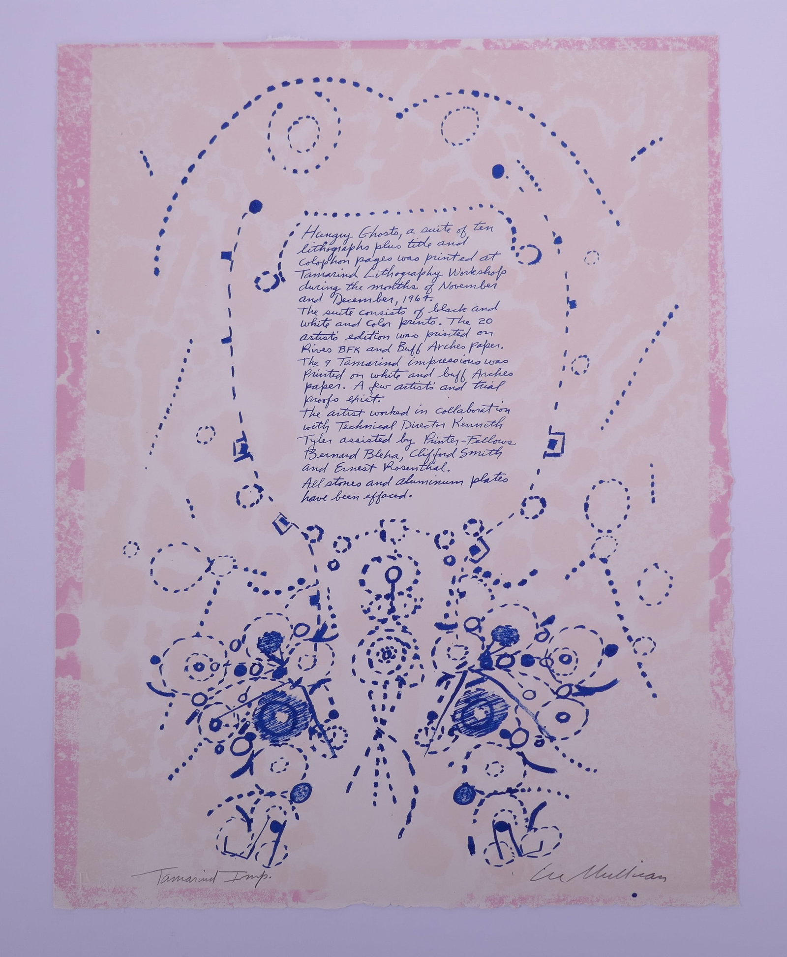 Lee Mullican (American, 1919–1998), Colophon, from Hungry Ghosts, 1964–1965 Color Lithograph: Lee Mullican (American, 1919–1998) was an Oklahoma-born California painter and printmaker associated with the Dynaton group, a short-lived but influential San Francisco circle formed with Gordon Ons