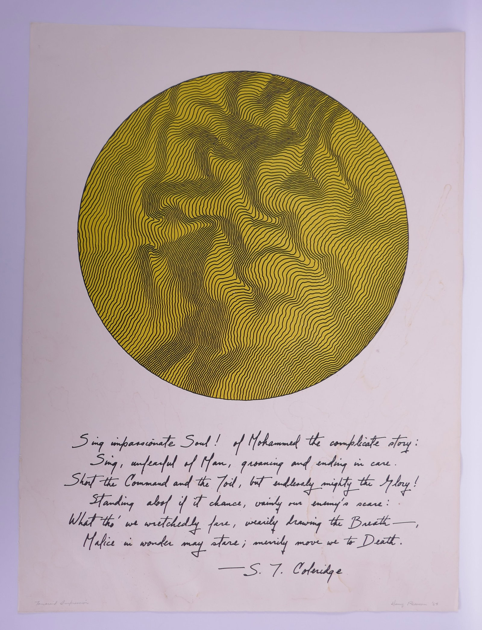 Henry Pearson (American, 1914–2006), Coleridge Poem I, 1964 Color Lithograph: Henry Pearson (American, 1914–2006) was a painter, printmaker, and sculptor associated with the development of Op Art during the 1960s. Trained in theatrical design at Yale University, Pearson later