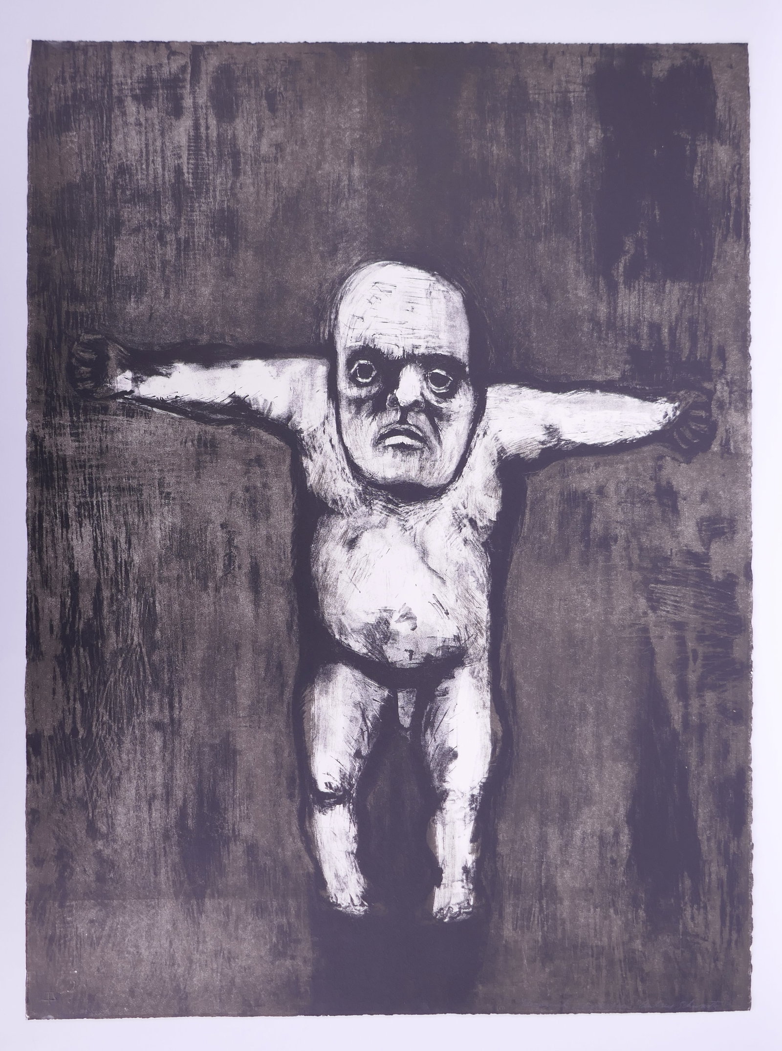 Aubrey Schwartz (American, 1928–2019), Nude Man, from The Midget and the Dwarf VII, 1960: Aubrey Schwartz (American, 1928–2019) was a New York printmaker known for lithographs, etchings, and engravings ranging from expressive figure studies to animal subjects. His prints often use close 