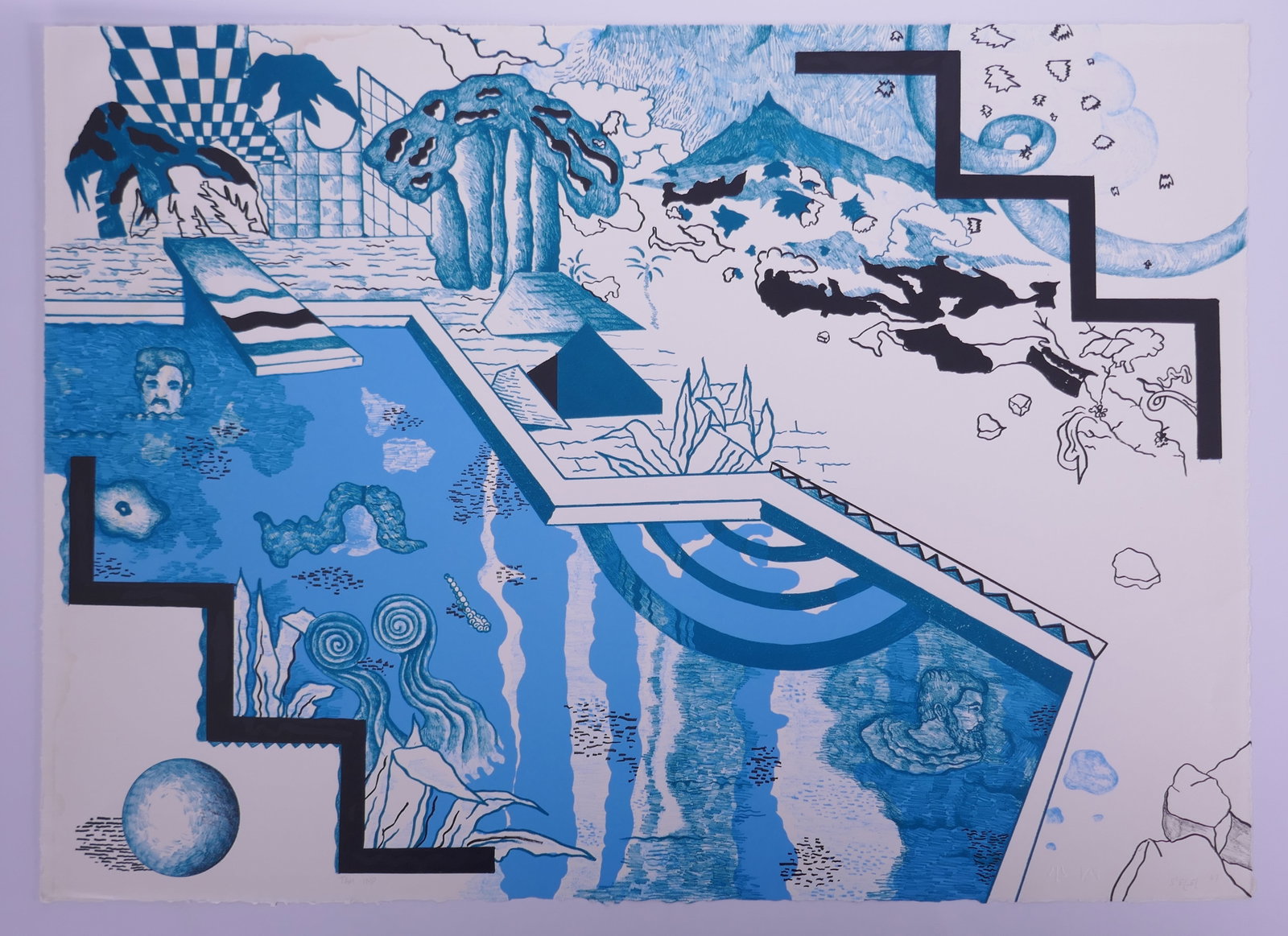 Irene Siegel (American, b. 1932), Zap, from Ogg, Zog, Zap and Xis III, 1967 Color Lithograph: Irene Siegel (American, born 1932) is a Chicago-born artist and educator whose prints combine precise line drawing with dreamlike environments assembled from landscape fragments, structures, figures, 