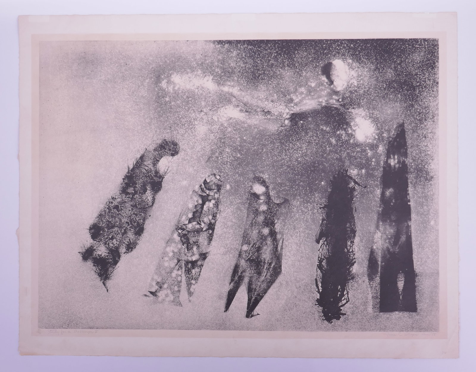 June Wayne (American, 1918–2011), Study for a Messenger V, 1955 Lithograph: June Wayne (American, 1918–2011) was a highly influential American printmaker, painter, designer, author, and educator best known for founding the Tamarind Lithography Workshop in Los Angeles in 196