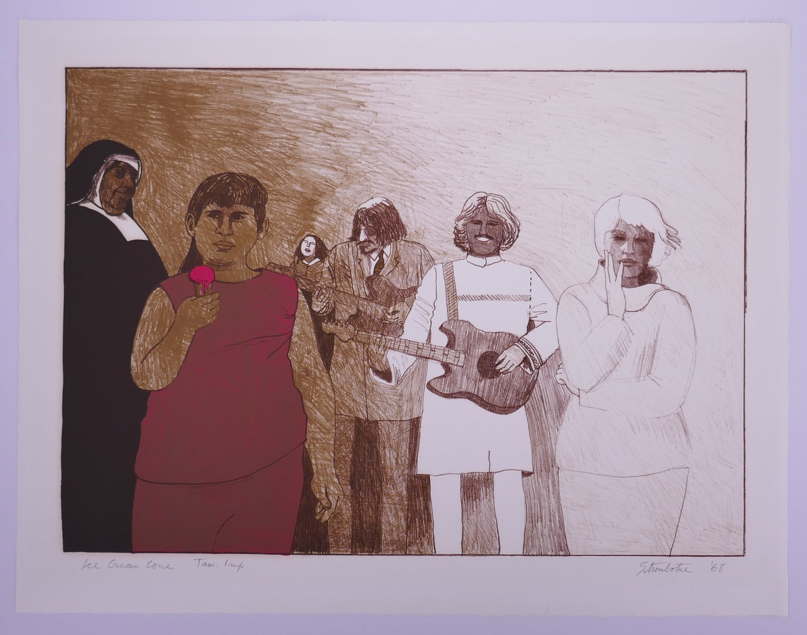 James Strombotne (American, b. 1934), Ice Cream Cone, Recognitions X, 1968 Color Lithograph: James Strombotne is a Southern California figurative painter and printmaker associated with the postwar Claremont art community. After earning his MFA from Claremont Graduate School in 1959, he taught