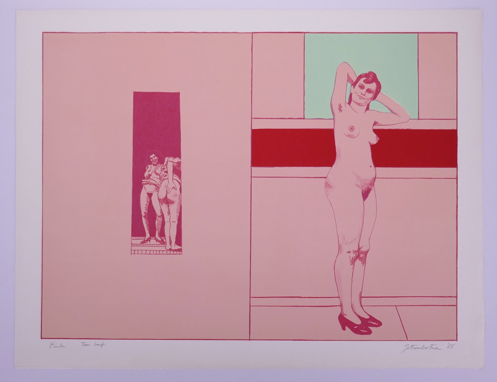 James Strombotne (American, b. 1934), Pink, Recognitions V, 1968 Color Lithograph: James Strombotne is a Southern California figurative painter and printmaker associated with the postwar Claremont art community. After earning his MFA from Claremont Graduate School in 1959, he taught