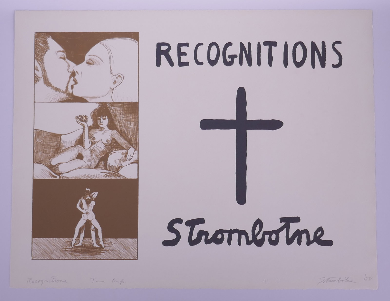 James Strombotne (American, b. 1934), Title Page, Recognitions I, 1968 Color Lithograph: James Strombotne is a Southern California figurative painter and printmaker associated with the postwar Claremont art community. After earning his MFA from Claremont Graduate School in 1959, he taught