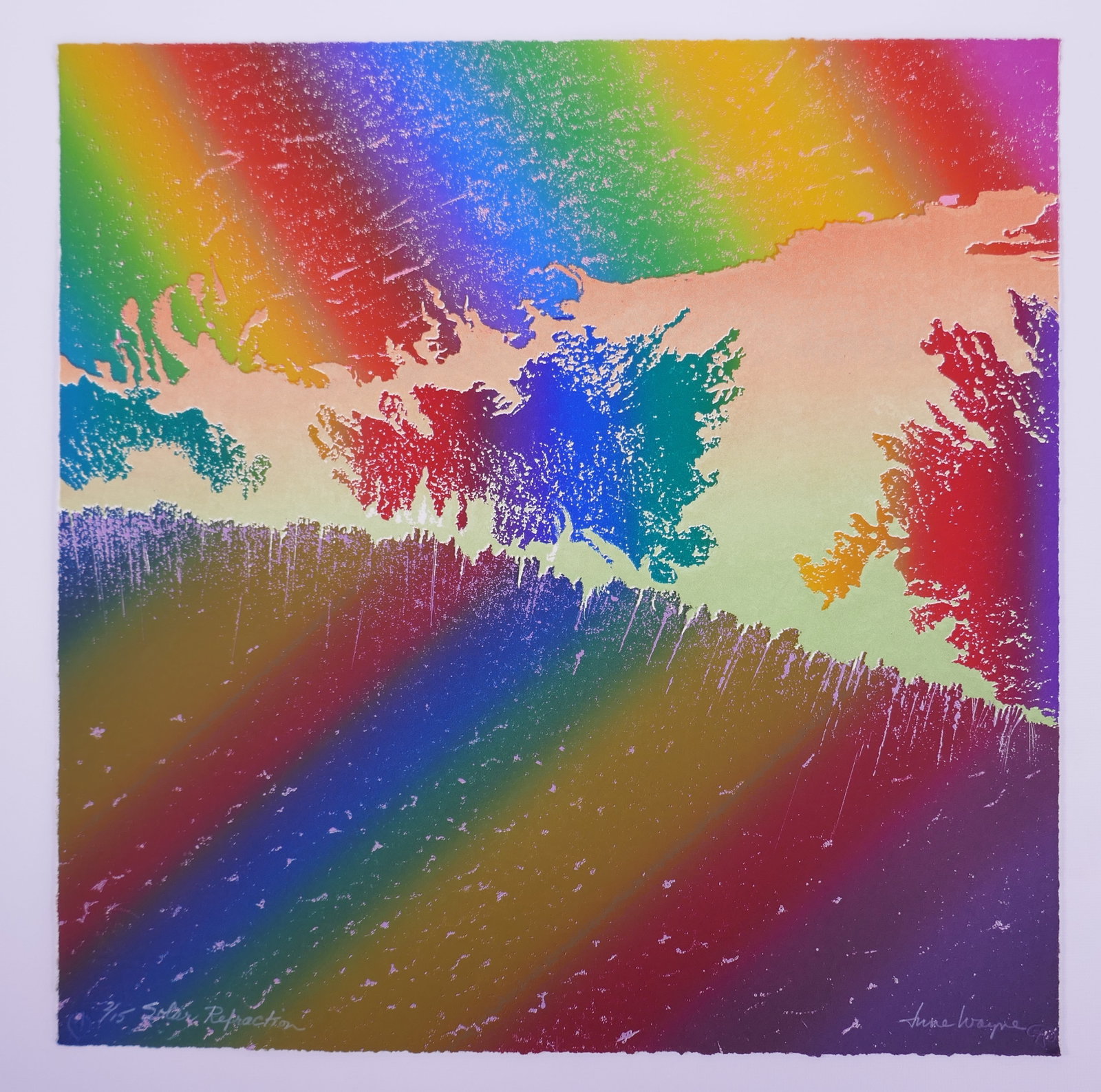 June Wayne (American, 1918–2011), Solar Refraction I, Solar Flares Plate V, 1982 Color Lithograph: June Wayne (American, 1918–2011) was a highly influential American printmaker, painter, designer, author, and educator best known for founding the Tamarind Lithography Workshop in Los Angeles in 196