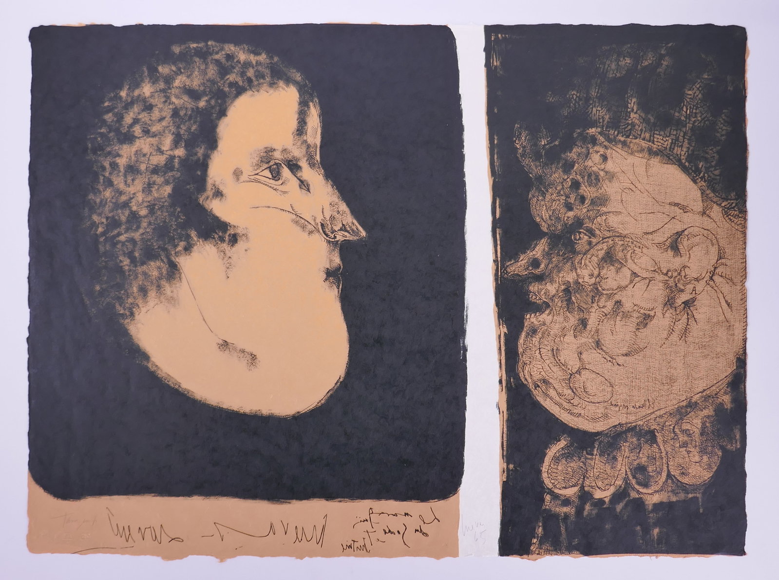 José Luis Cuevas (Mexican, 1934–2017), Justine and the Marquis de Sade Charenton III 1965: José Luis Cuevas (Mexican, 1934–2017) was a leading figure of Mexico's Generación de la Ruptura ("Breakaway Generation"), a movement that challenged the dominance of the Mexican muralist tradition
