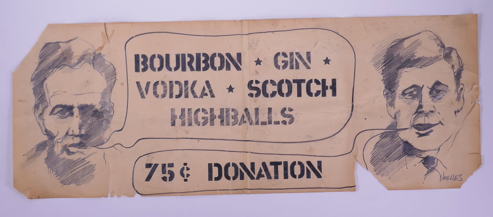 Hughes, 75¢ Donation Bar Sign Graphite on Brown Paper (1 of 20)