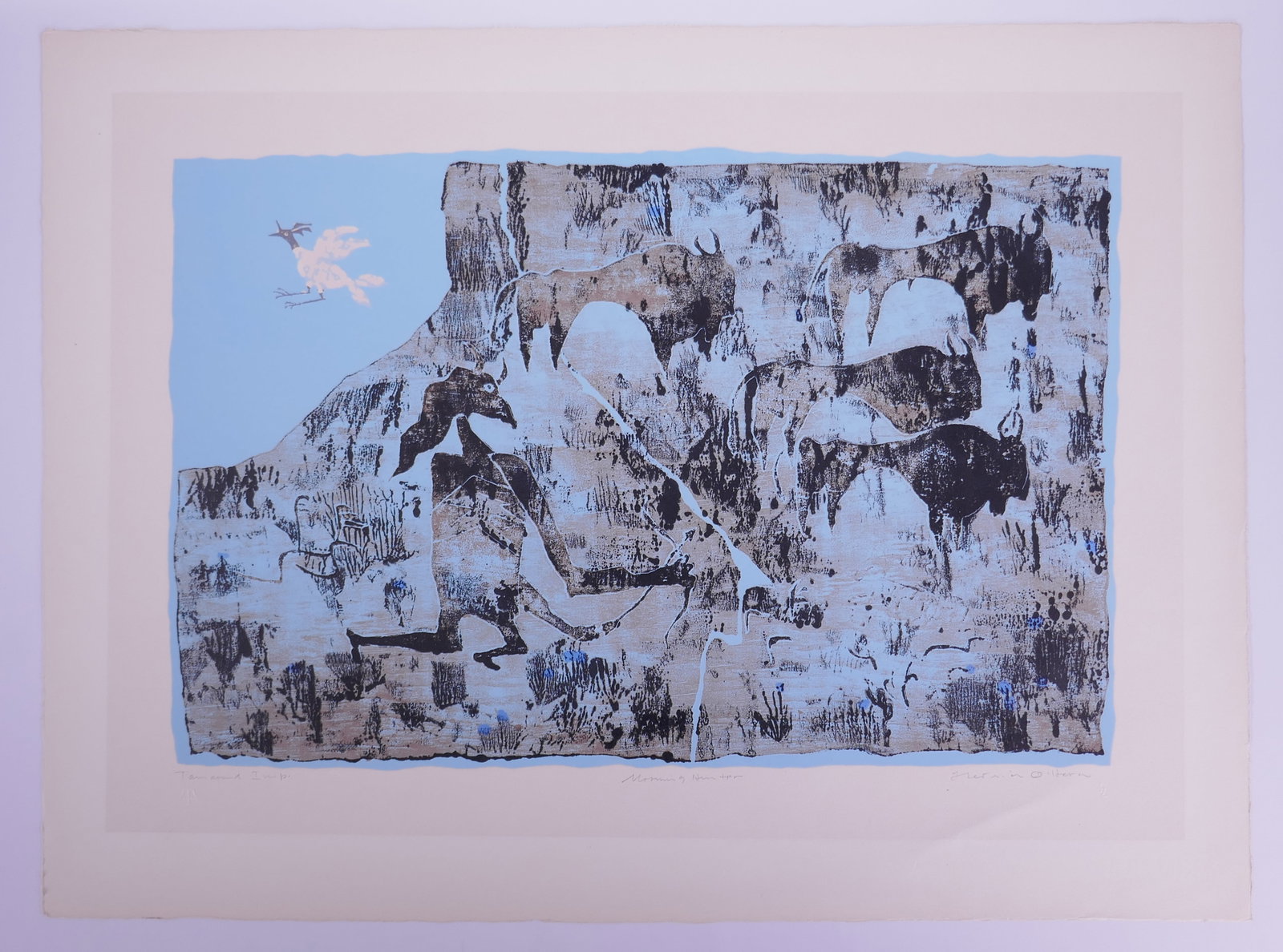 Frederick O’Hara (American, 1904–1980), Morning Hunter, 1962 Color Lithograph: Frederick O’Hara was an American painter, printmaker, and teacher whose experimental approach to printmaking developed during his years in New Mexico. After learning woodcut and monotype methods fro