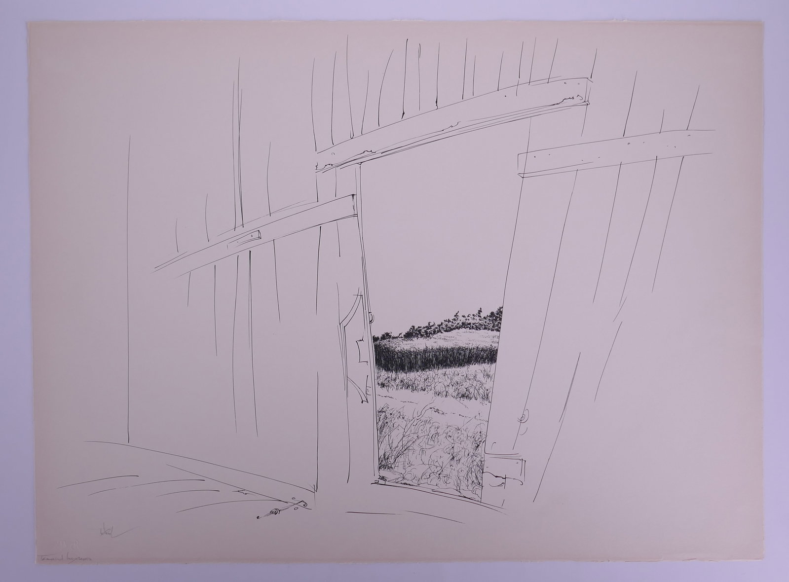 Peter Takal (American, 1905–1995), Open Barn Door, 1963–1964 Lithograph: Peter Takal (1905-1995) was a Romanian-born American draftsman and printmaker known for highly detailed pen-and-ink drawings and lithographs. After living in Berlin and Paris, he settled in New York d