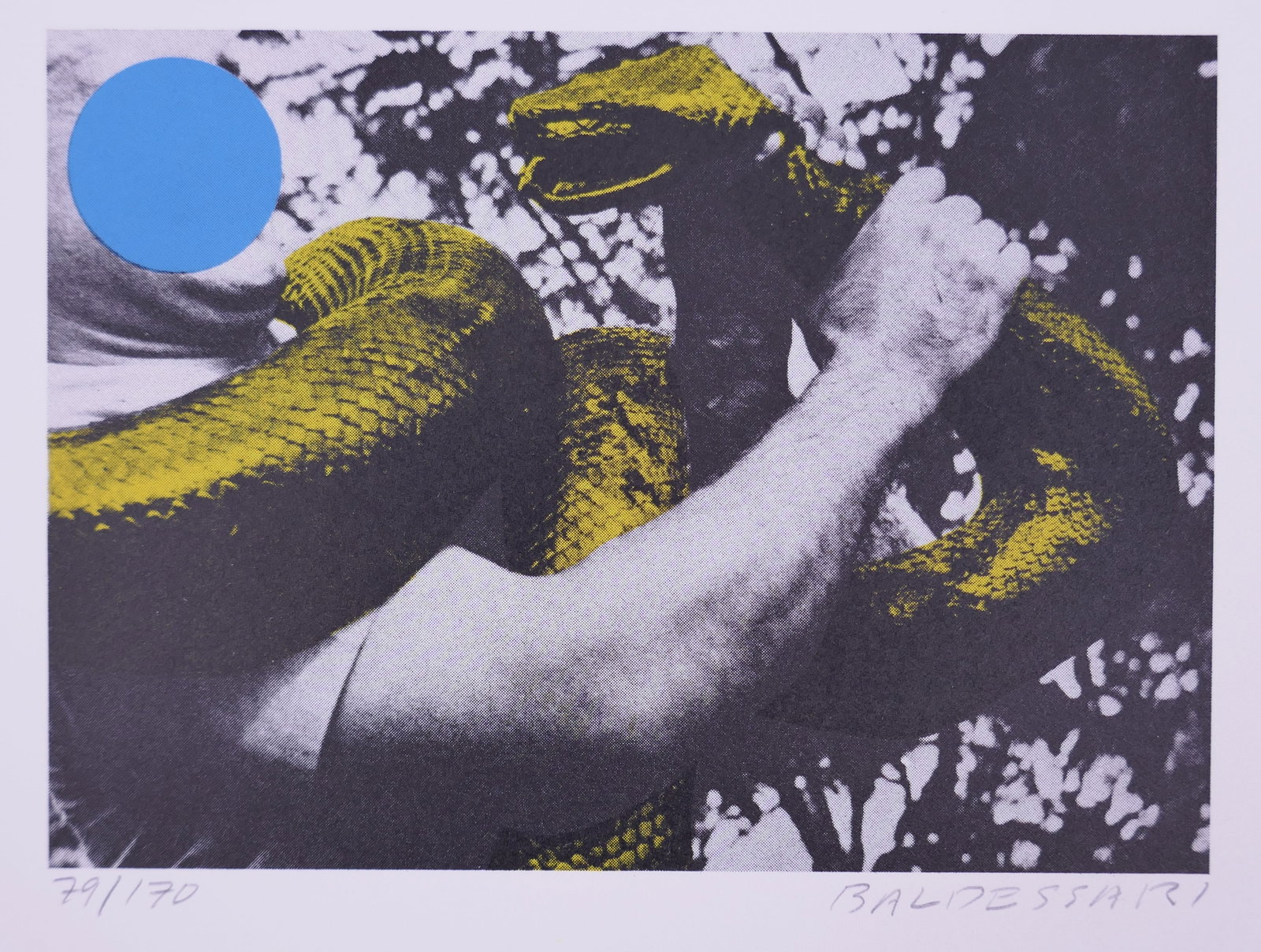 John Baldessari (American, 1931–2020), Man with Snake (Blue and Yellow), 1991, Color Lithograph: John Baldessari (American, 1931–2020) was a major figure in Conceptual Art whose work challenged traditional ideas about authorship, representation, and the relationship between images and language.