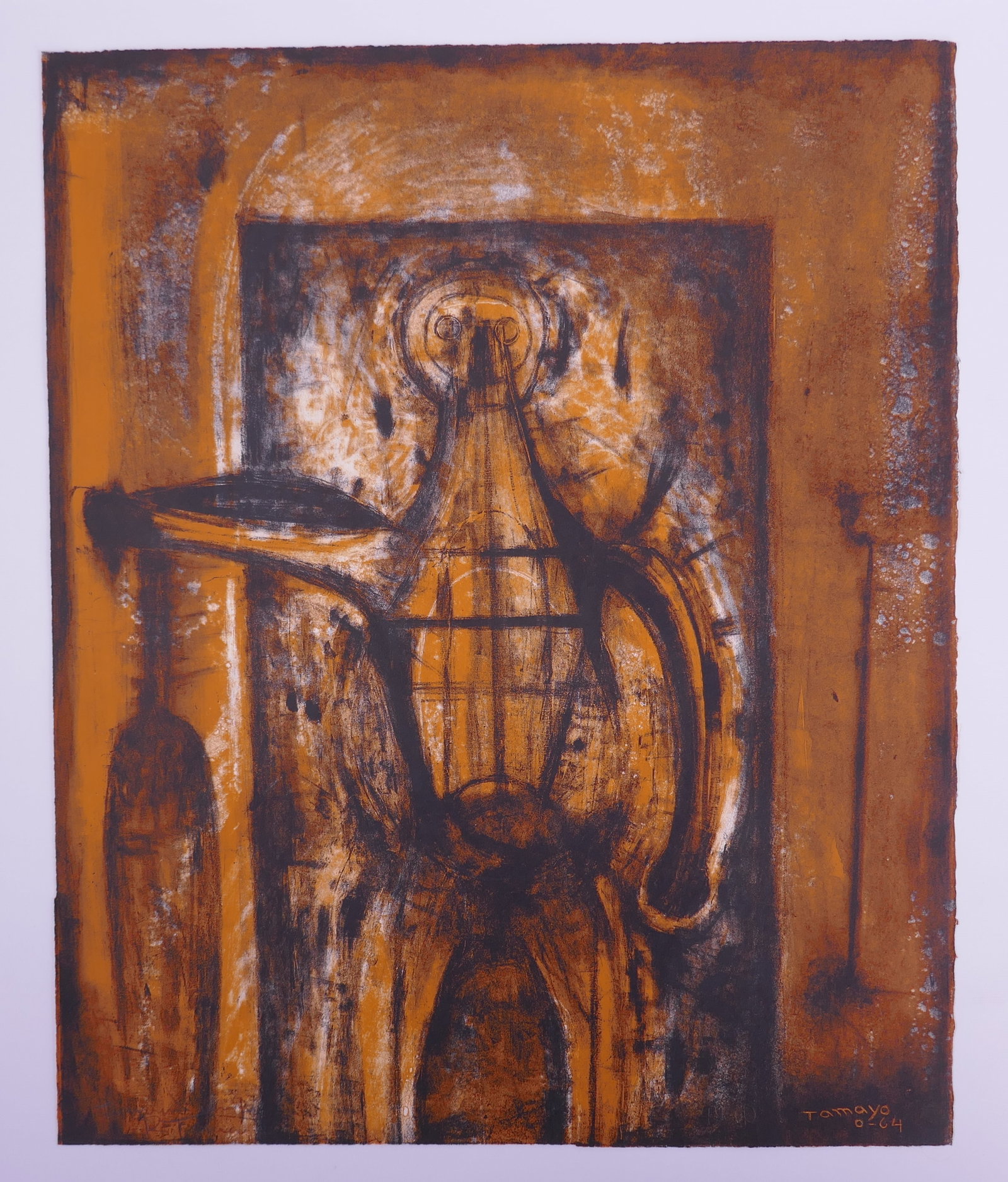 Rufino Tamayo (Mexican, 1899–1991), Man at the Door, 1964, Color Lithograph: Rufino Tamayo (Mexican, 1899–1991) was a major figure in 20th-century Mexican modernism whose work combined modernist abstraction with imagery rooted in Mexican culture, myth, and the human figure. 