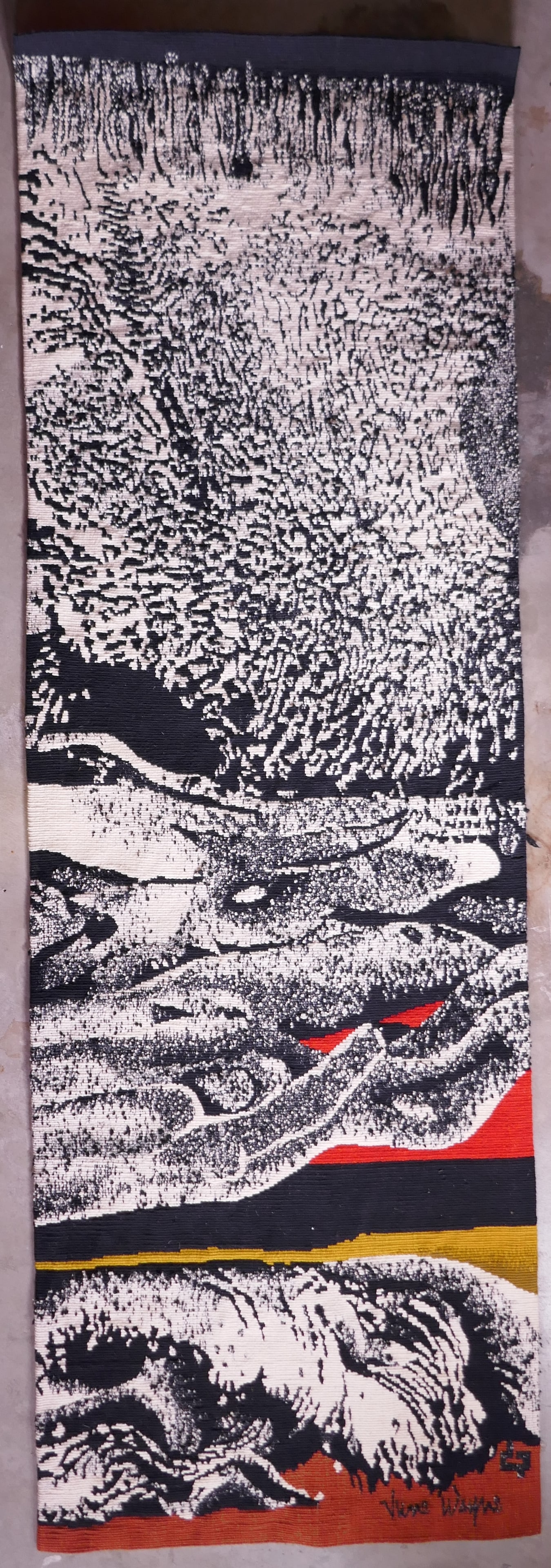 June Wayne (American, 1918–2011), Onde en Folie (Crazy Wave), 1972, Atelier de Saint Cyr Tapestry: "June Wayne (American, 1918–2011) was a highly influential American printmaker, painter, designer, author, and educator best known for founding the Tamarind Lithography Workshop in Los Angeles in 19
