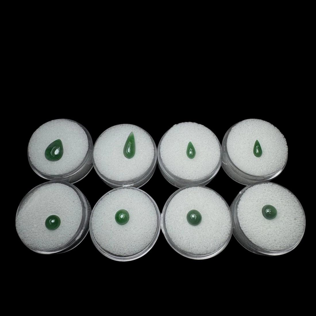 Natural Type A Jadeite Jade Cabochon Group, Guatemala – 9.00 Total Carat Weight: Natural Type A Jadeite Jade Cabochon Group, Guatemala – 9.00 Total Carat Weight A fine collection of natural Type A jadeite jade cabochons sourced from Guatemala, comprising a selection of well-matc