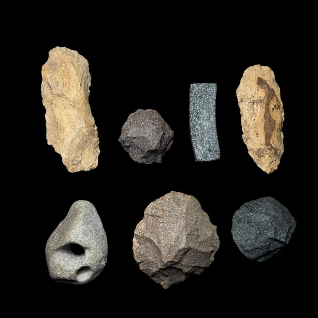 >Native American Stone Tool Group – Flint Tools, Net Weight, Plummet & Preforms (1 of 2)