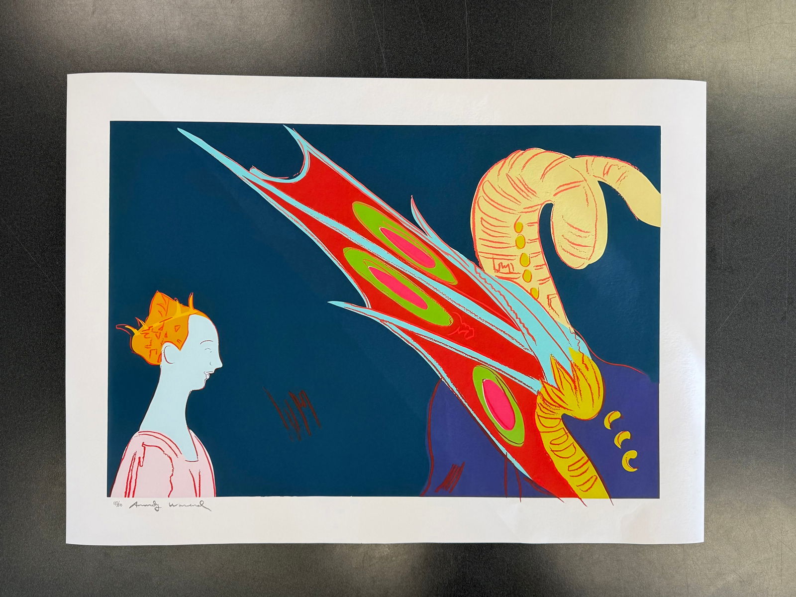 Andy Warhol(Details of Renaisance)(St.George and the Dragon) Signed Print: Andy Warhol(Details of Renaisance)(St.George and the Dragon) Signed Print on Heavy Wove paper, measures H 25.20 X W 37 in, Prinrt date unknown