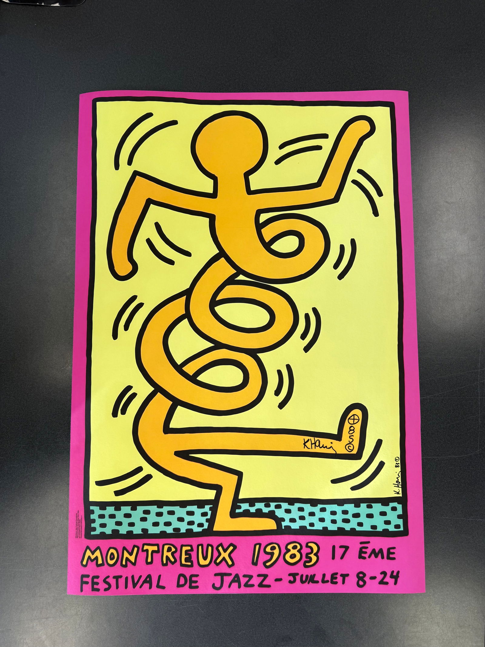 Keith Haring (Montreux, 1983) Yellow: Keith Haring (Montreux, 1983) Yellow, Signed in black marker, lower right; signed and dated in the plate. Edition unknown. White wove paper. Full margins. Measures 39 3/8 x 27 9/16 in