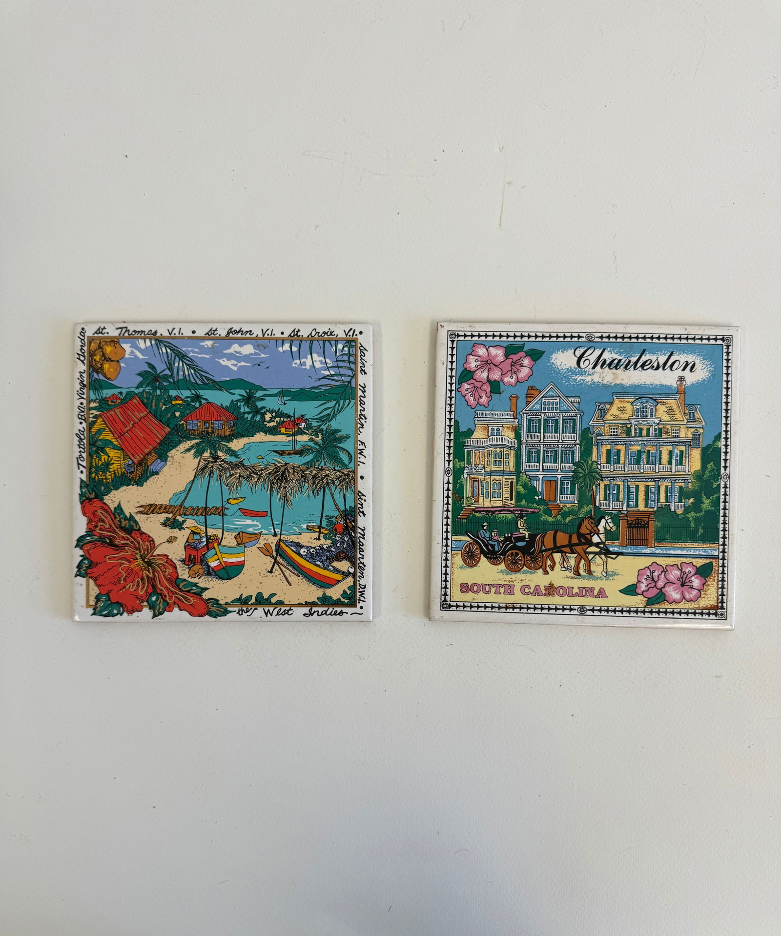 Two Ceramic Coasters: Two Ceramic coasters from Key west and Charlotte