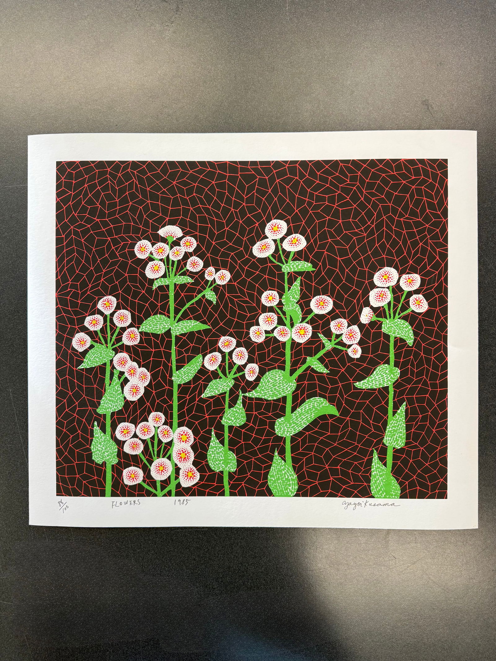 Yayoi Kusama"Flowers 2" Signed: Yayoi Kusama"Flowers 2" Signed, Print measures Approx 17.70 H x 20.86 W inches. Print on heavy wove paper, print date unknown.