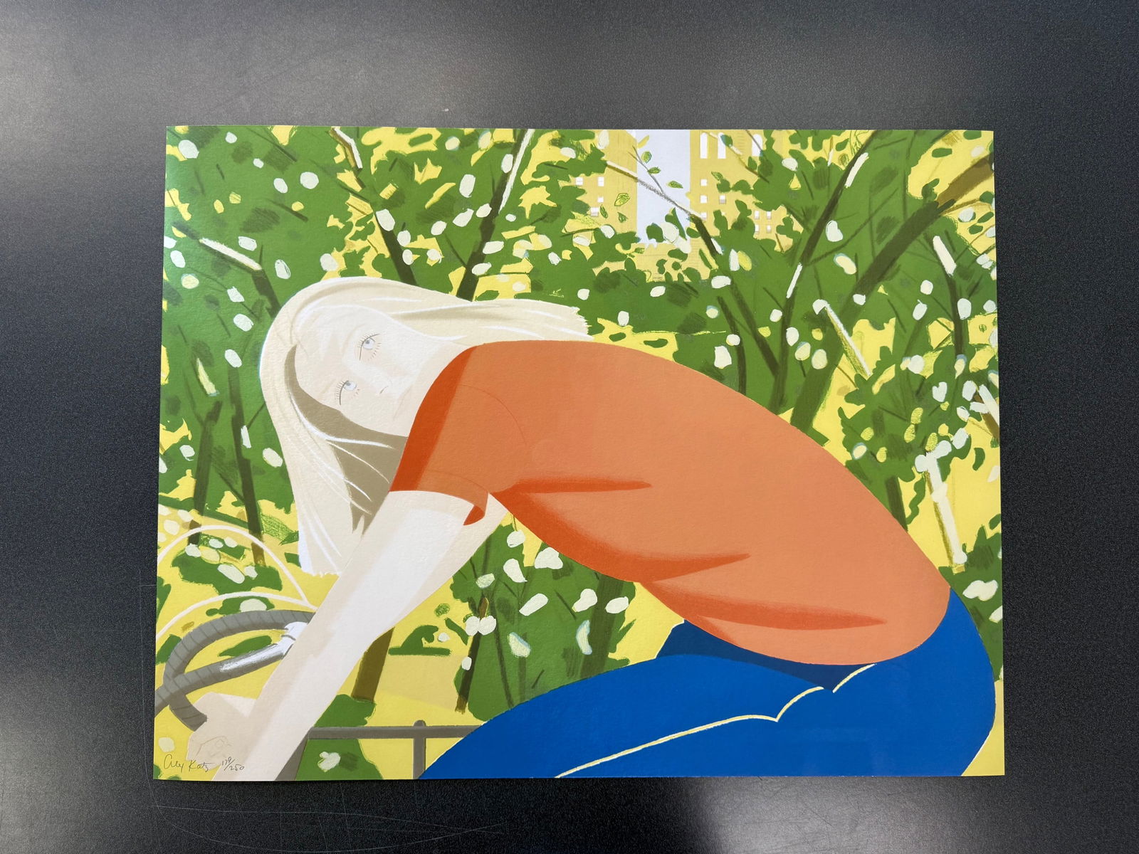 ALEX KATZ (B. 1927) Bicycle Rider, 1982: ALEX KATZ (B. 1927) Bicycle Rider, 1982, Print on Arches cover paper, signed and numbered, measures 22 X 30 in approx.