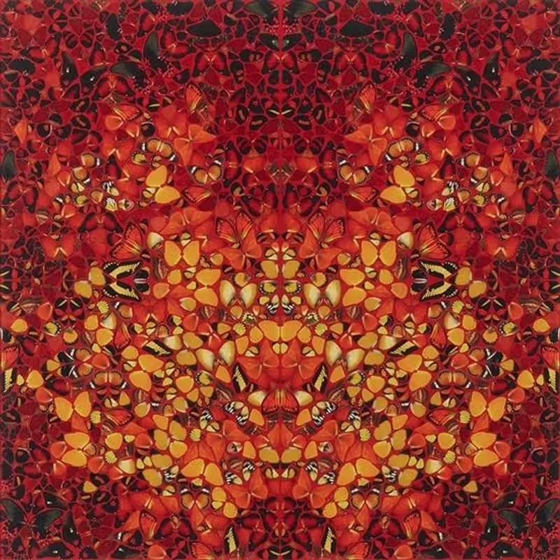 Damian Hirst "H6-8 Fire" Print Sold After: Damian Hirst "H6-8 Fire", on wove paper, measures approx. 39.4x39.4 inches. Unknown print date. Sold After as These are part of the estate sale and we do not have a COA. This Lithograph does not carry