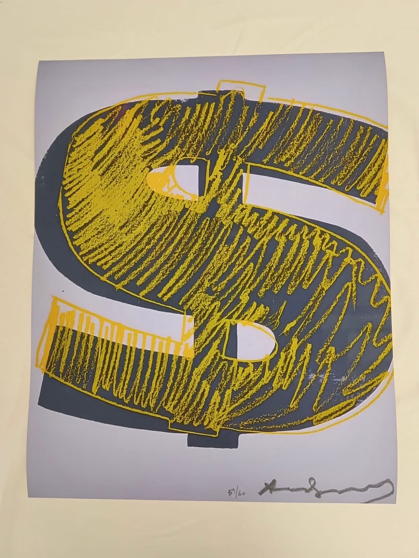 Andy Warhol "Dollar" Sold After: Andy Warhol "Dollar", on Arches Cover paper, measures 15.6 X 19.75 inches, Sold After as These are part of the estate sale and we do not have a COA. This Lithograph does not carry established document
