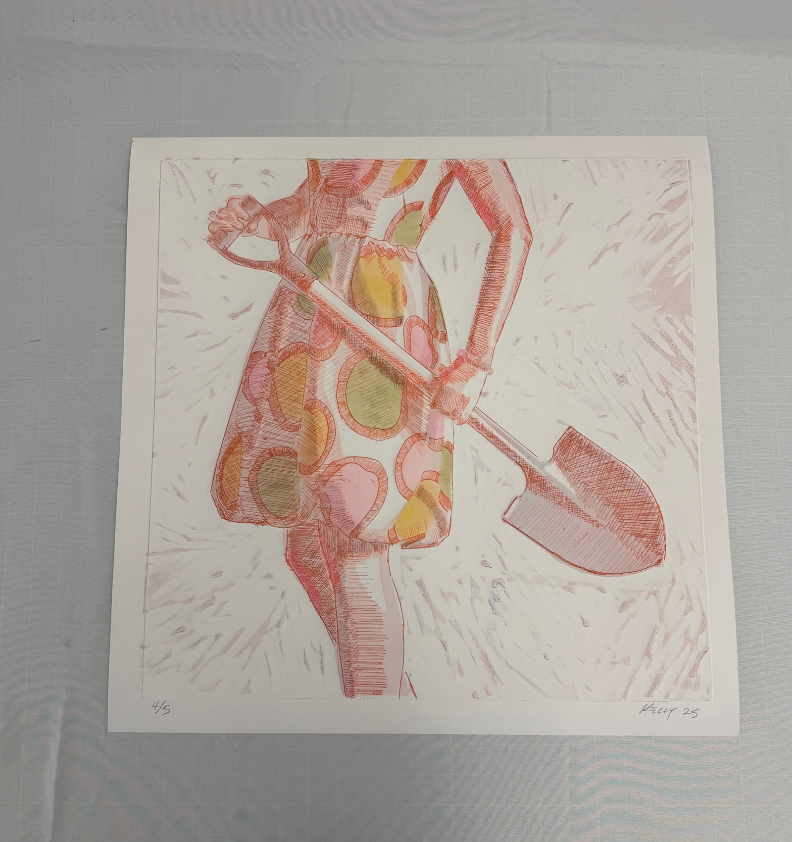 Kelly Reemsten "Circled Orange, 2025" off set lithograph, Sold After: Kelly Reemsten "Circled Orange" on heavy wove paper. Measures 22.5x22 inchs. Unknown print date. This item is being sold as (after). These are part of the estate sale and we do not have a COA. This