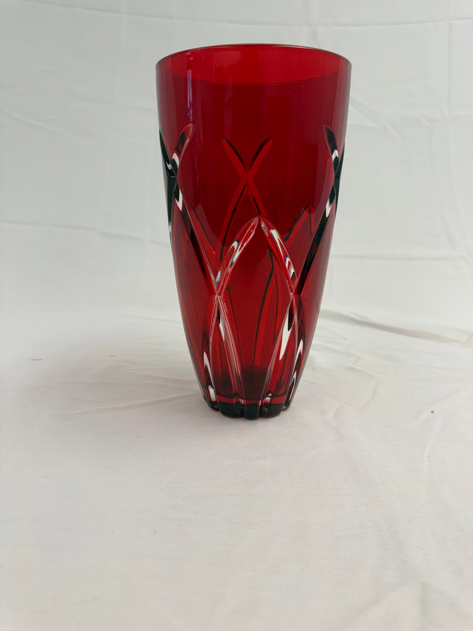 Vintage Ruby Red Cut Glass Base: Vintage Ruby Red Cut Glass Base with Gorgeous Coloring and Beautiful Cut pattern